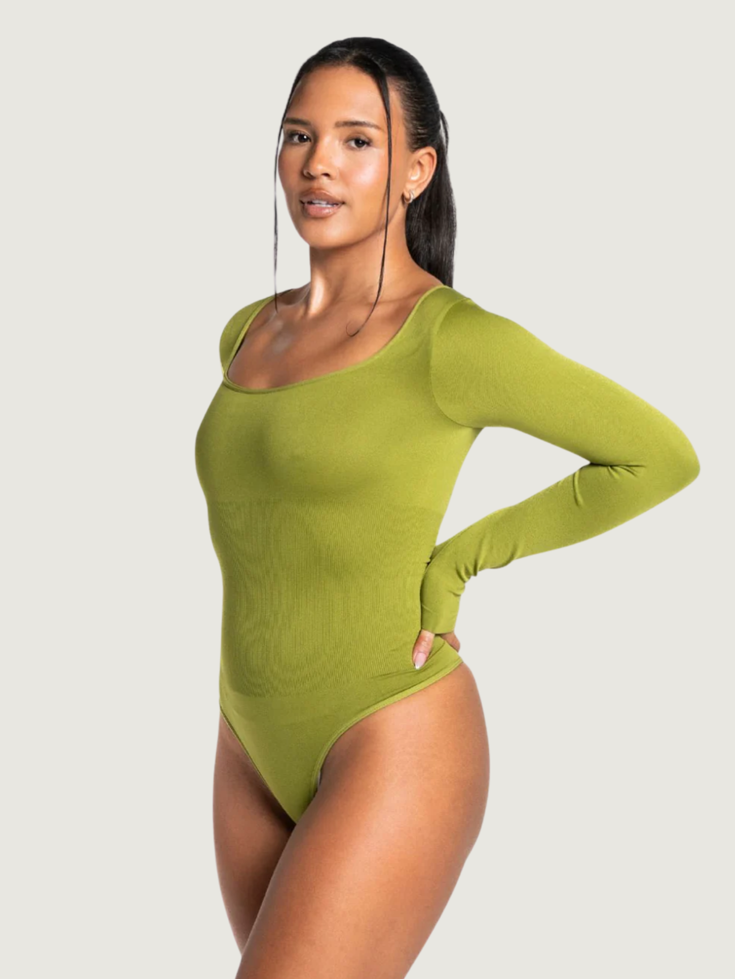 STRETCH LONG SLEEVE THONG BODYSUIT