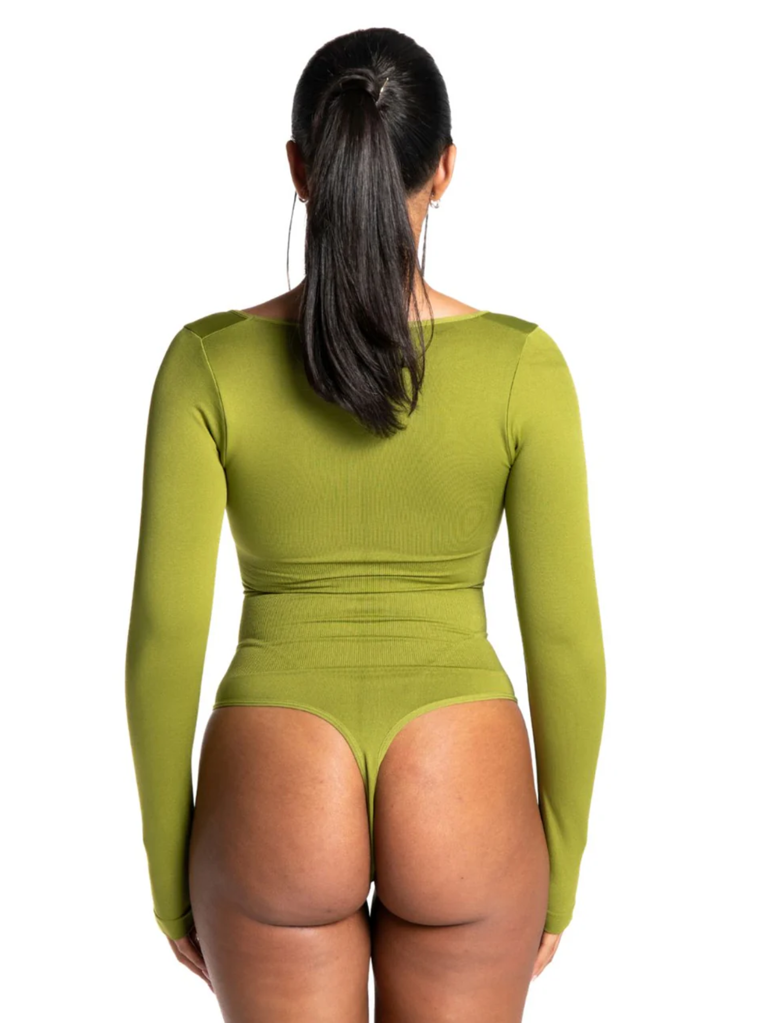 STRETCH LONG SLEEVE THONG BODYSUIT