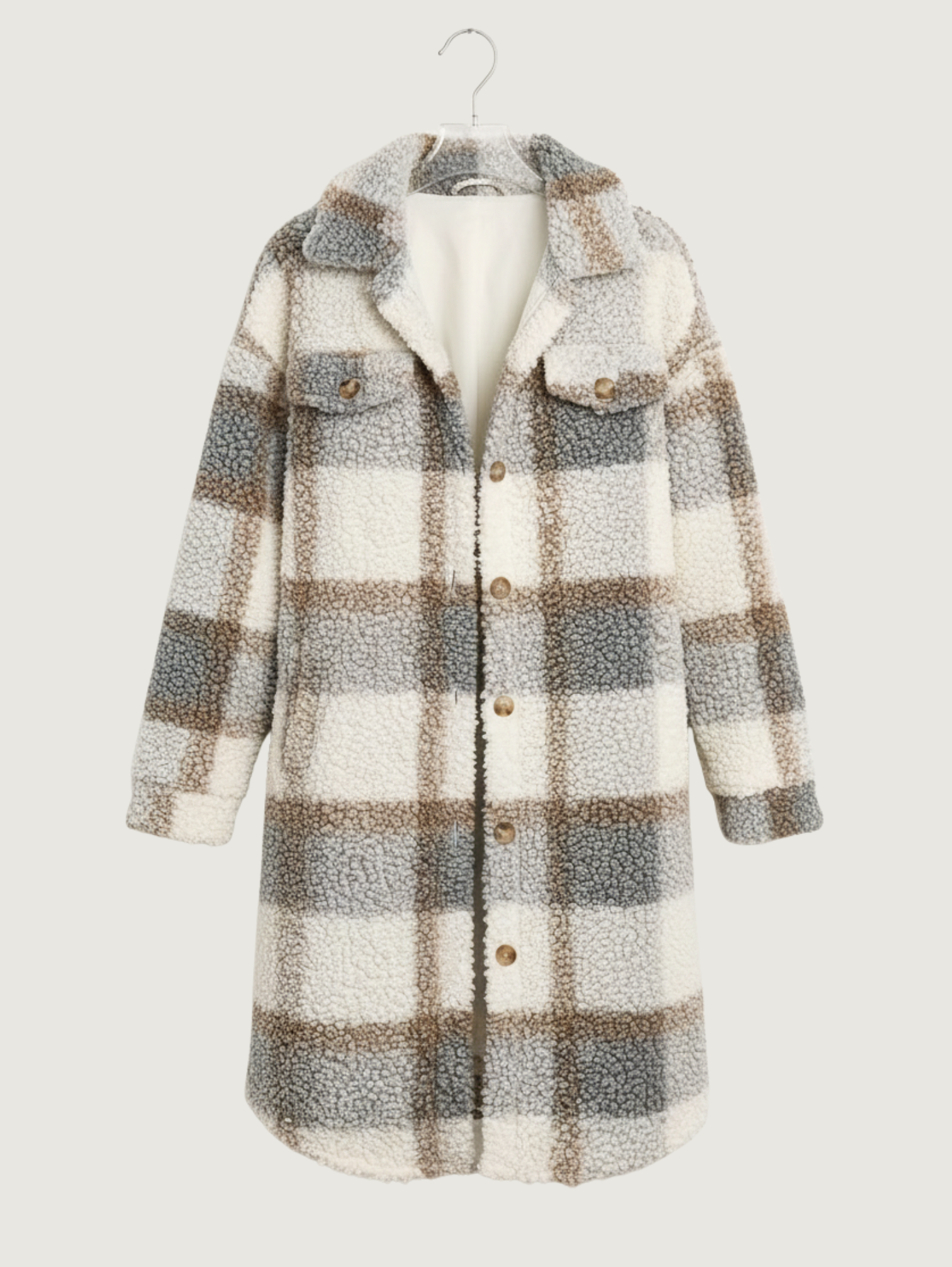 FUZZY PLAID LONG JACKET