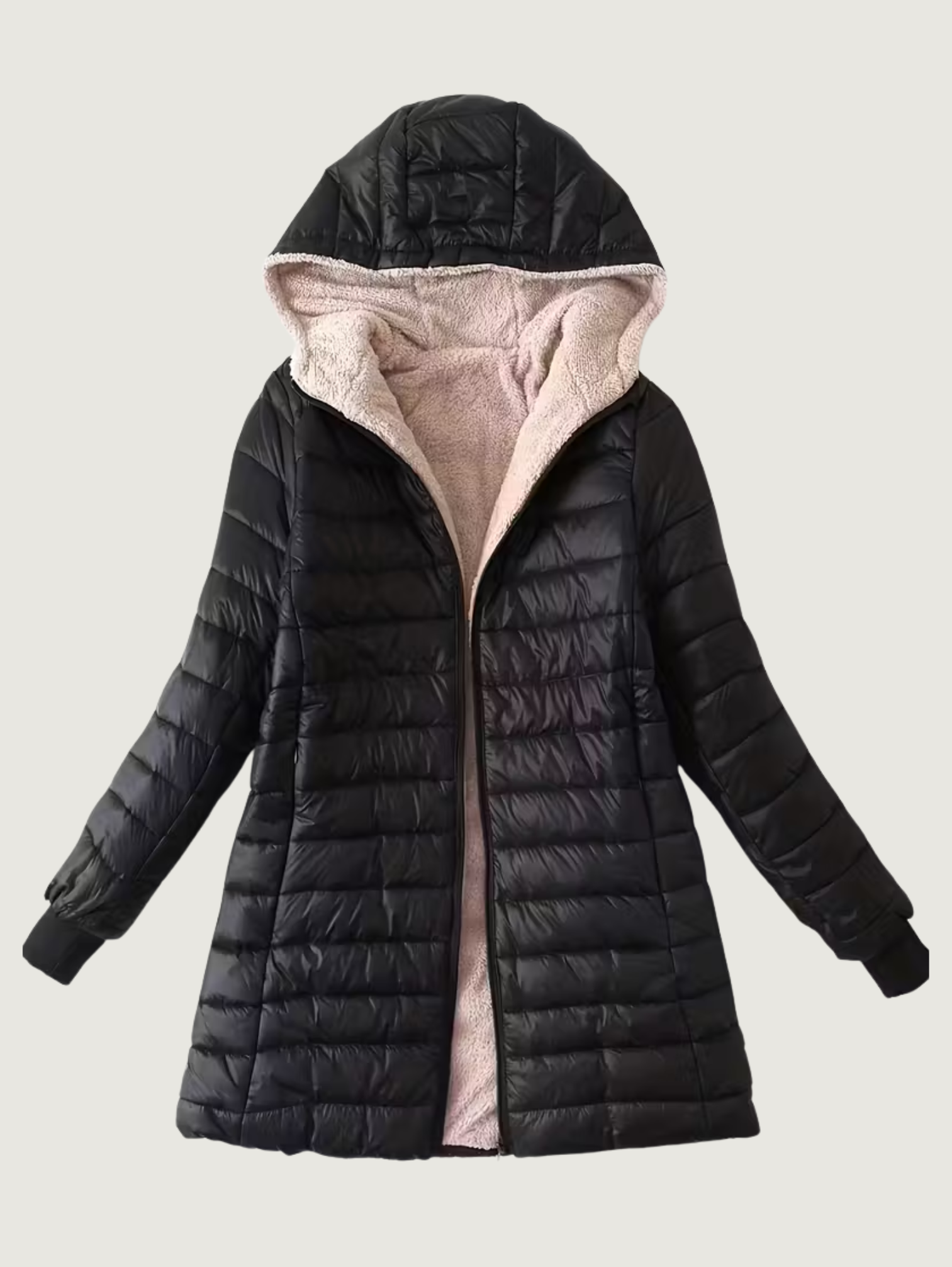 MID-LENGTH HOODED PUFFER ZIPPER JACKET