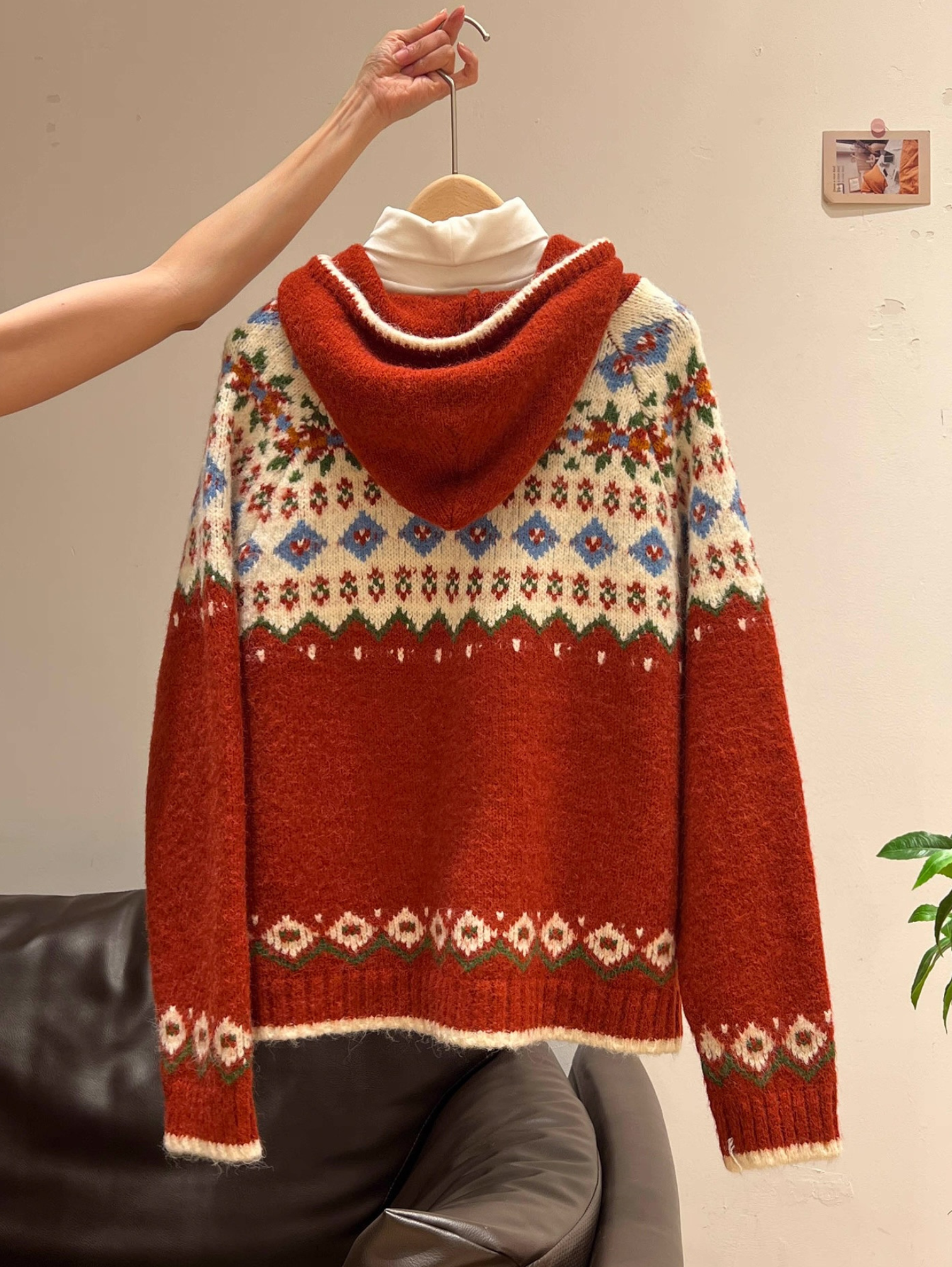FAIR ISLE FESTIVE RED ZIP HOODIE CARDIGAN
