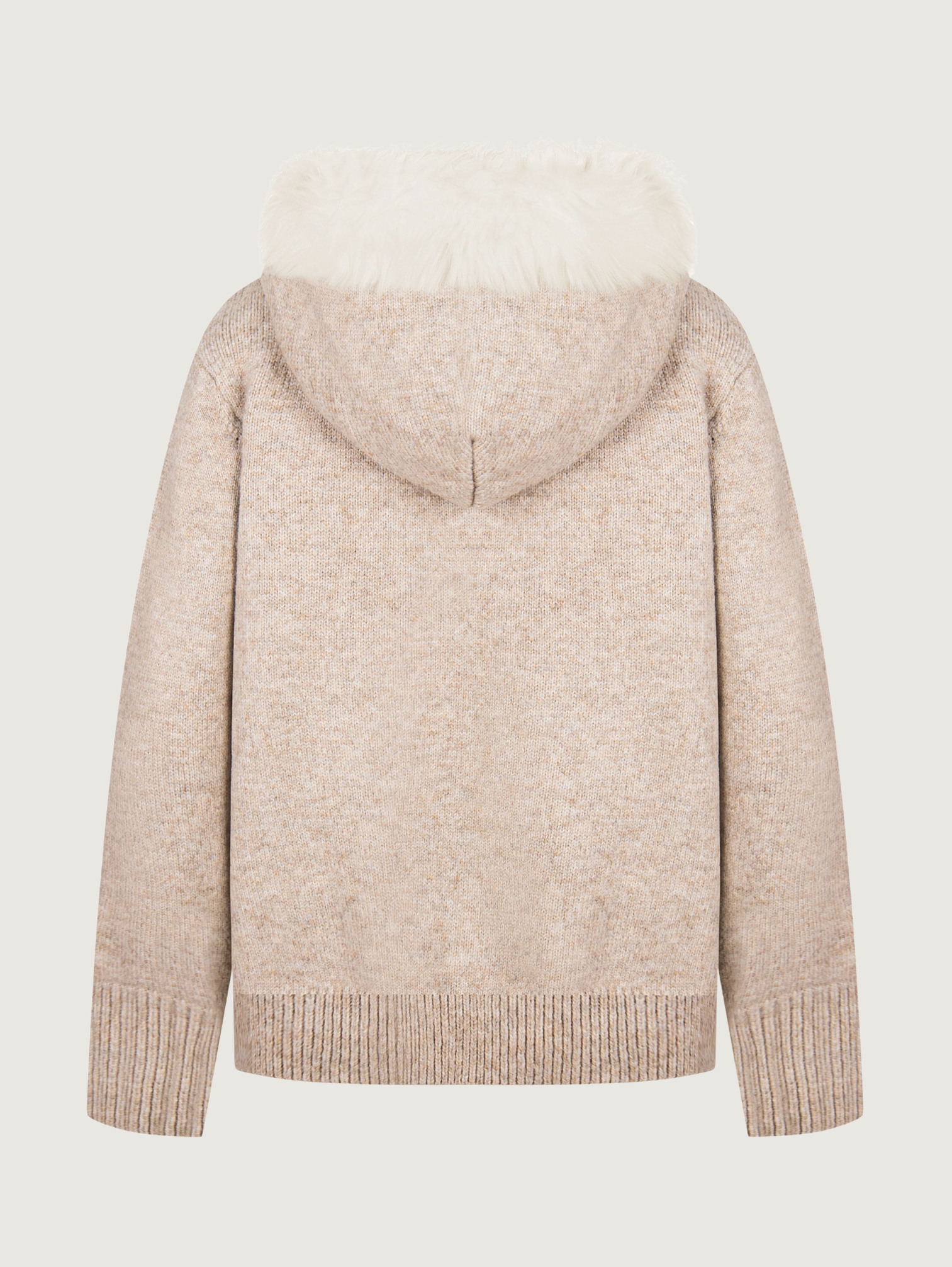 LEOPARD PRINT KNIT CARDIGAN WITH FUR COLLAR