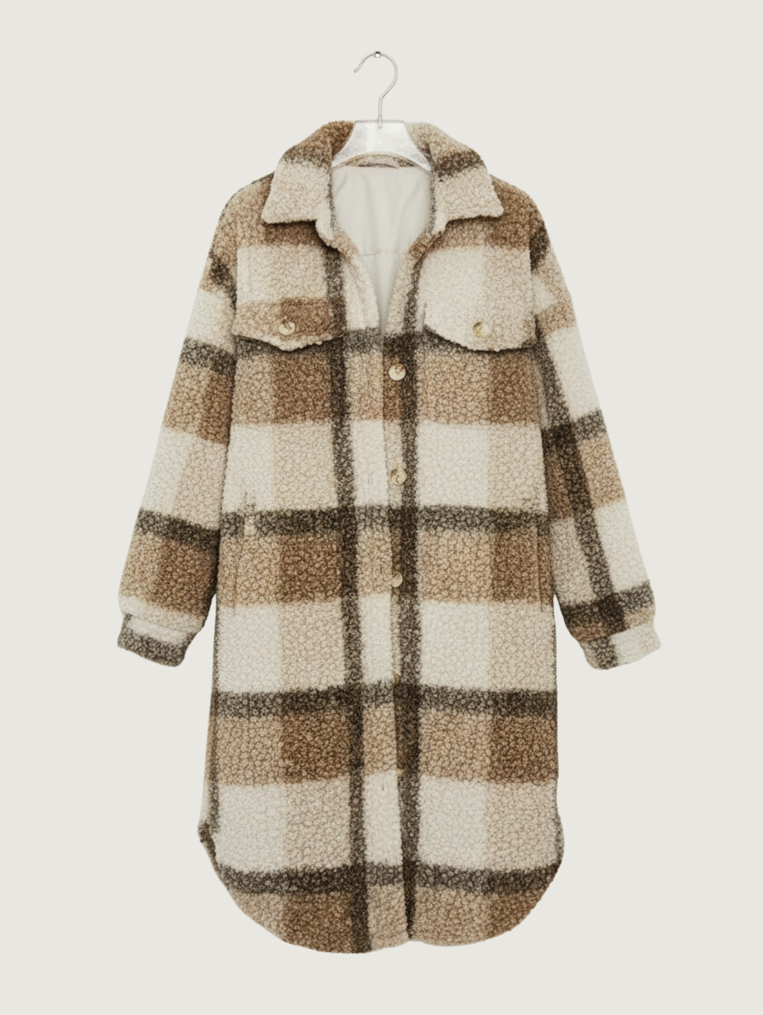 FUZZY PLAID LONG JACKET