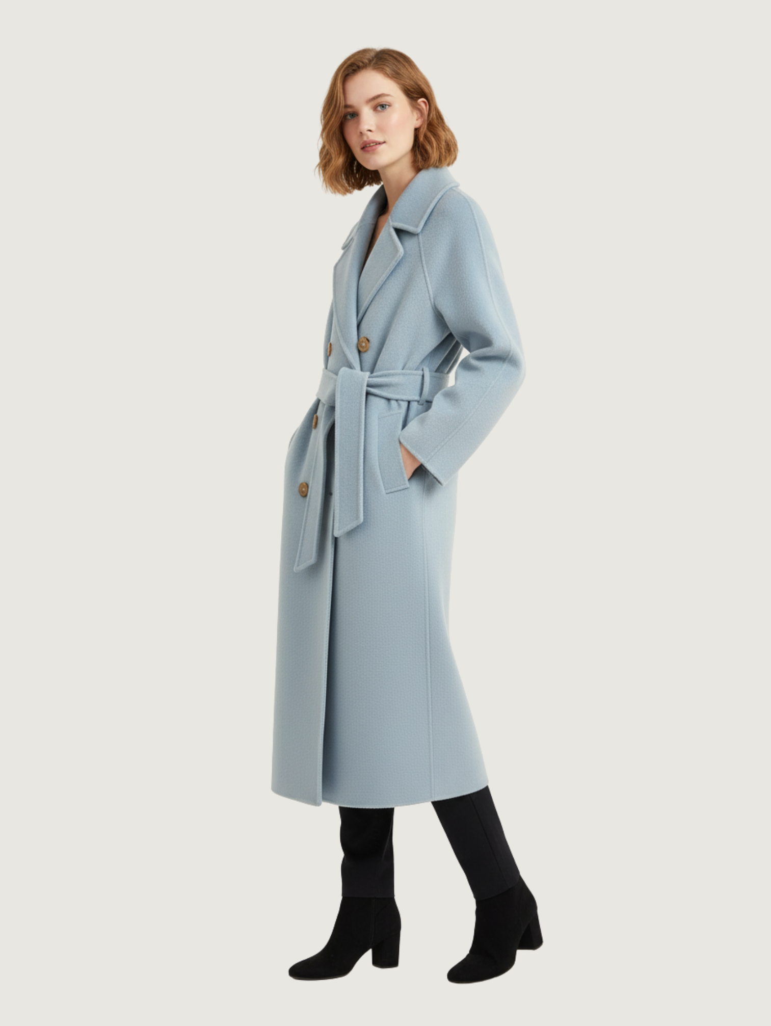 BLUE WOOL BELTED COAT