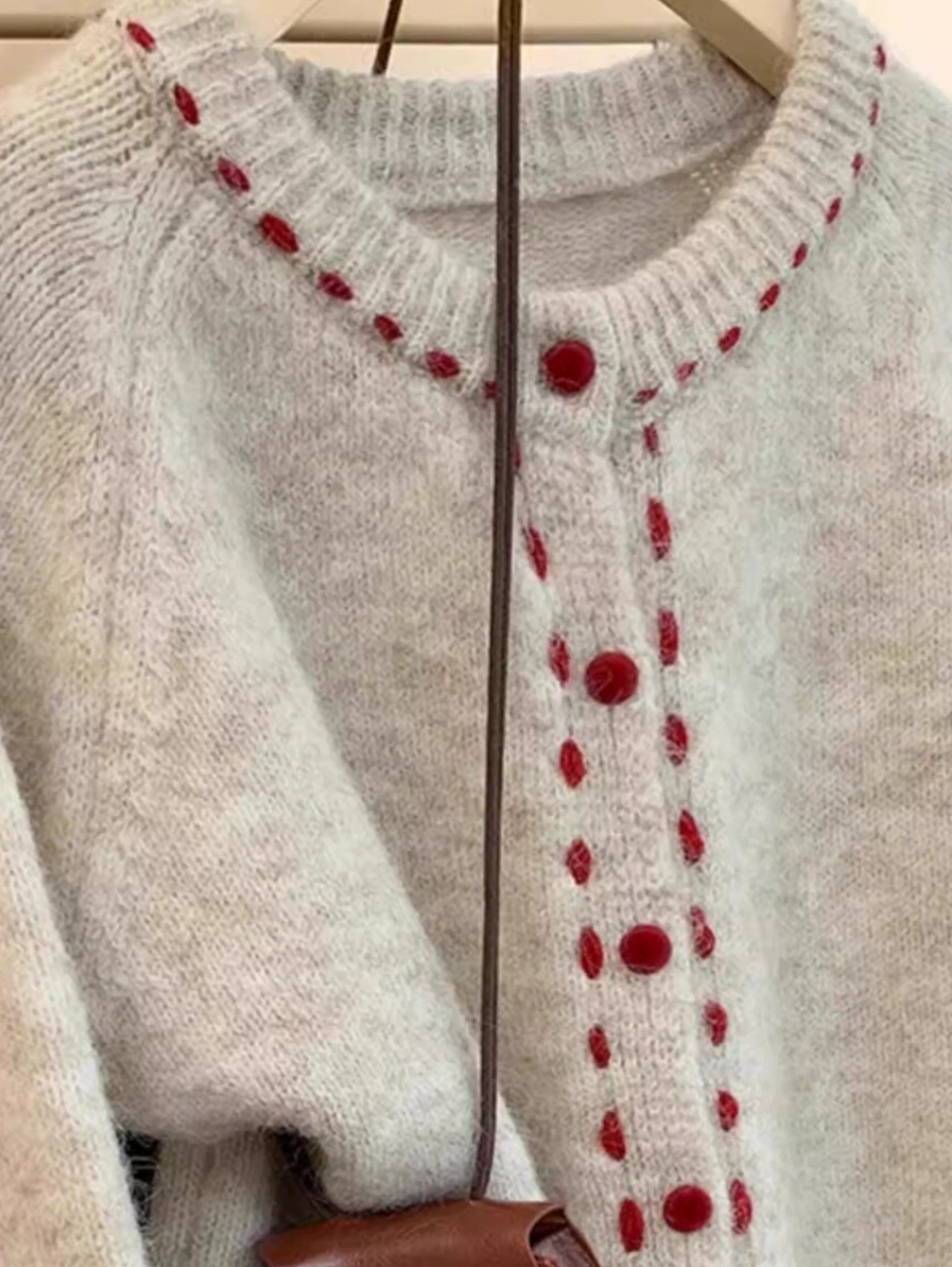 APRICOT THICKENED ROUND NECK KNIT CARDIGAN