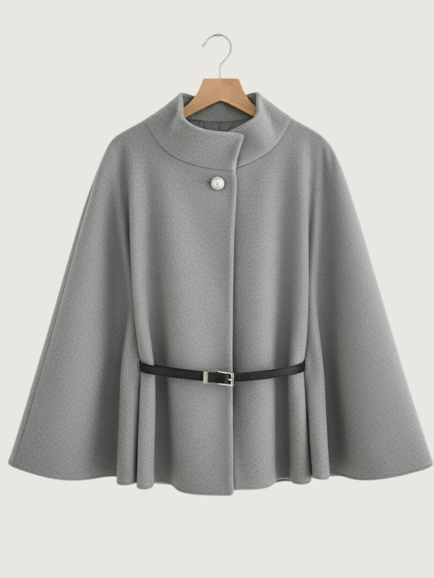 Wool Blend Belted Poncho Cape