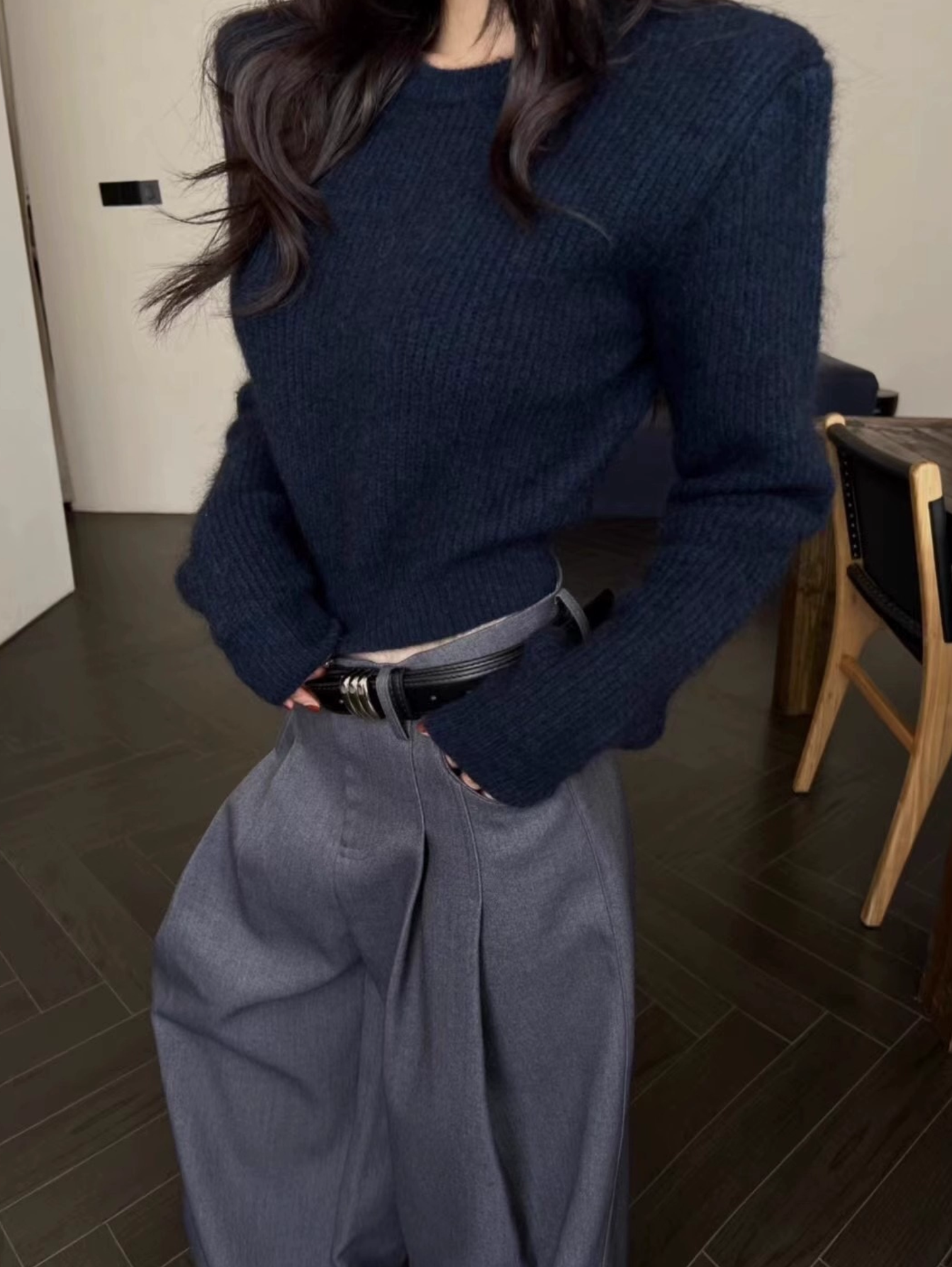 PADDED SHOULDER MOHAIR PULLOVER