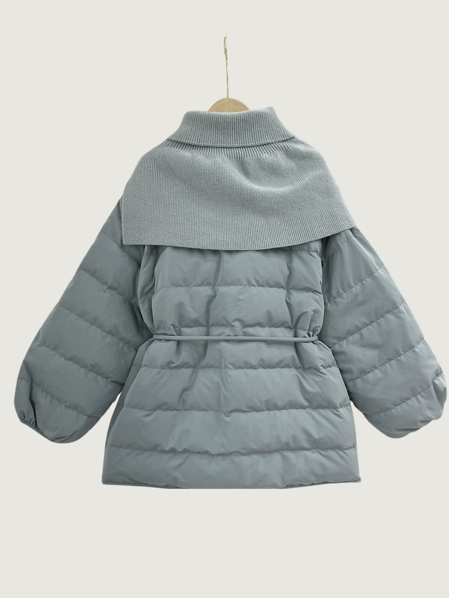 V-NECK SHORT DOWN JACKET WITH KNITTED SHAWL