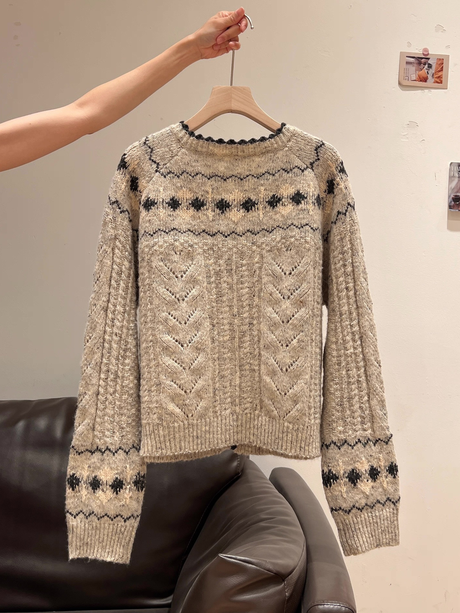 FAIR ISLE CHUNKY CABLE KNIT CARDIGAN