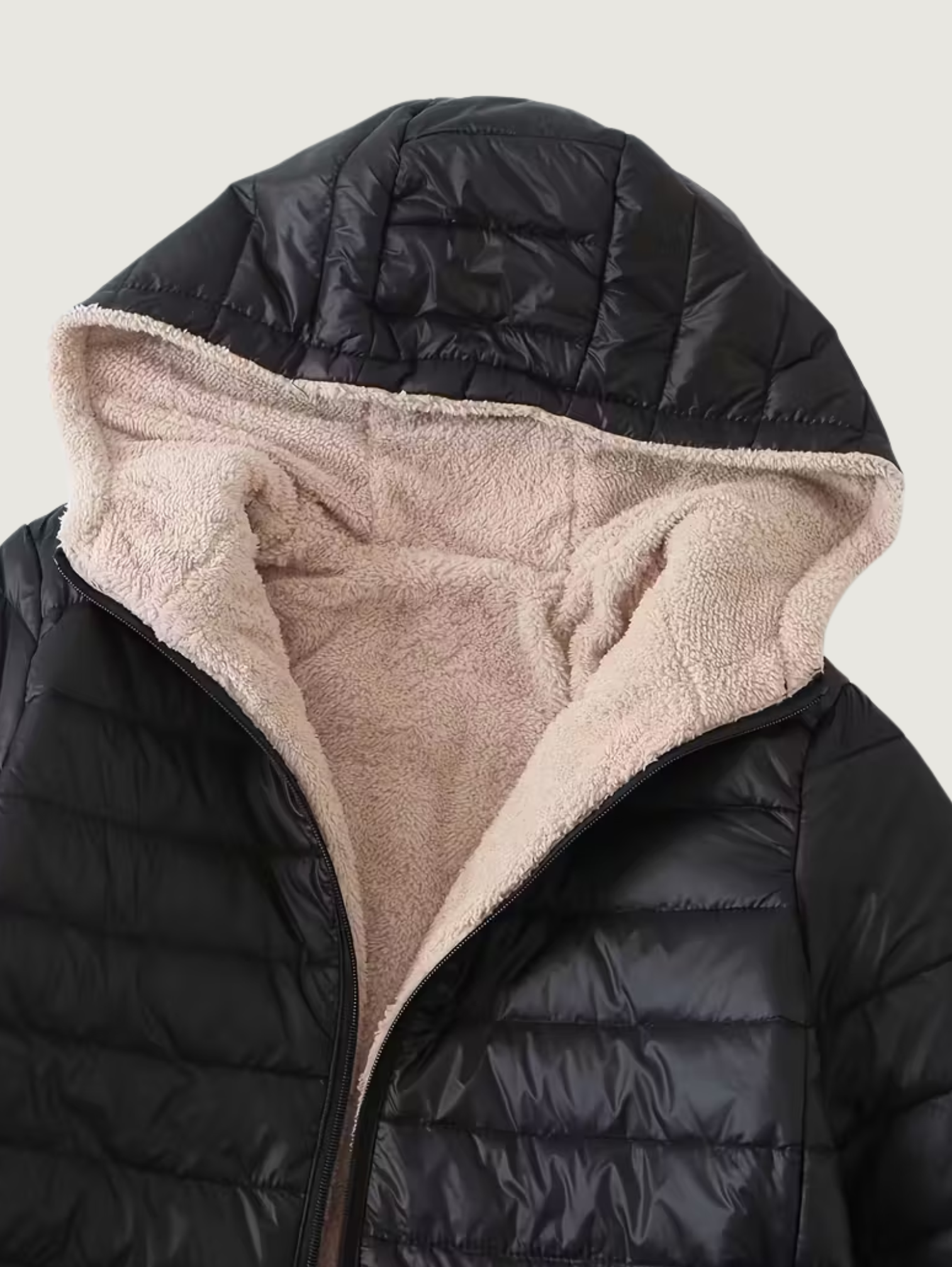 MID-LENGTH HOODED PUFFER ZIPPER JACKET