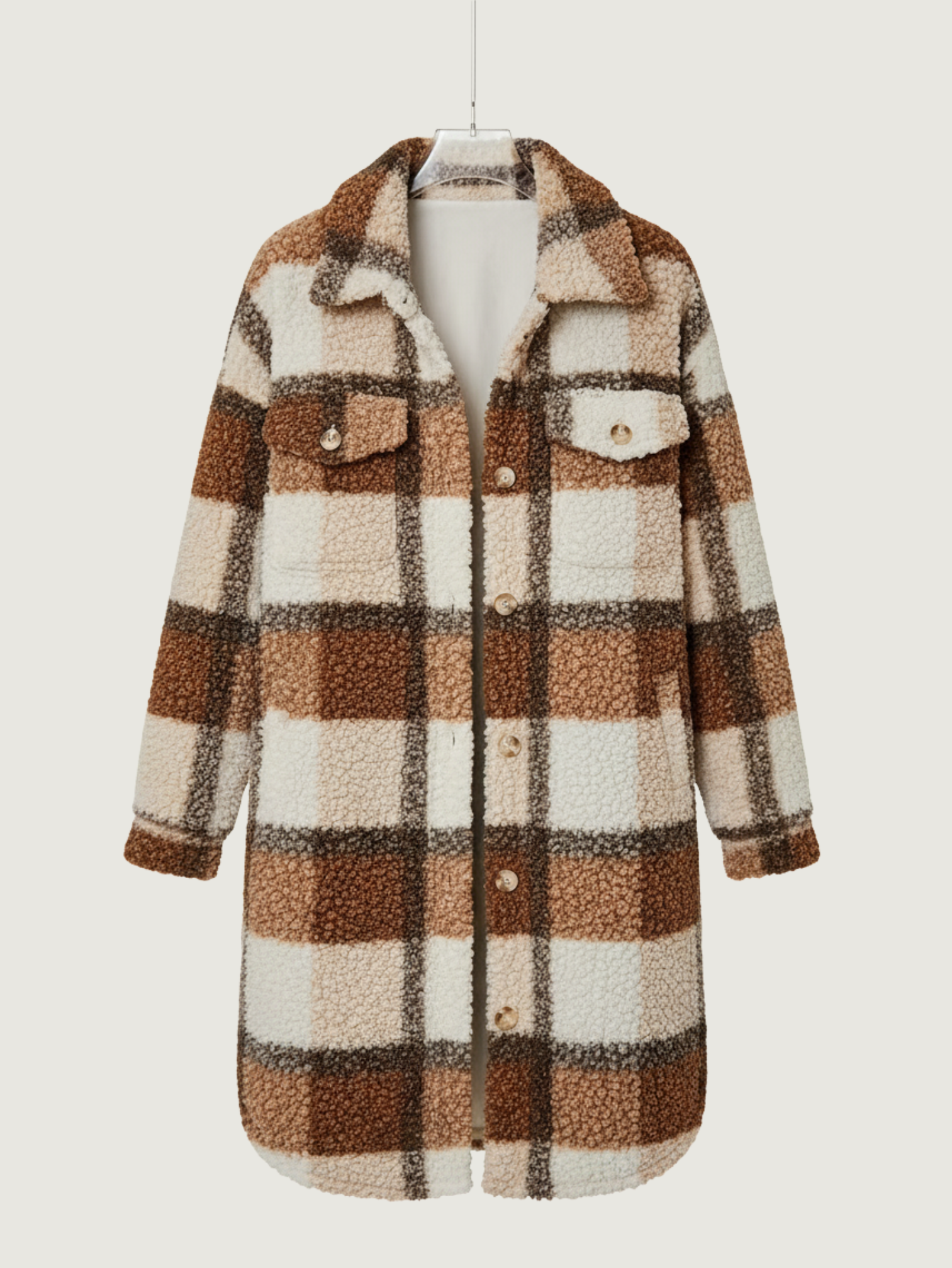 FUZZY PLAID LONG JACKET