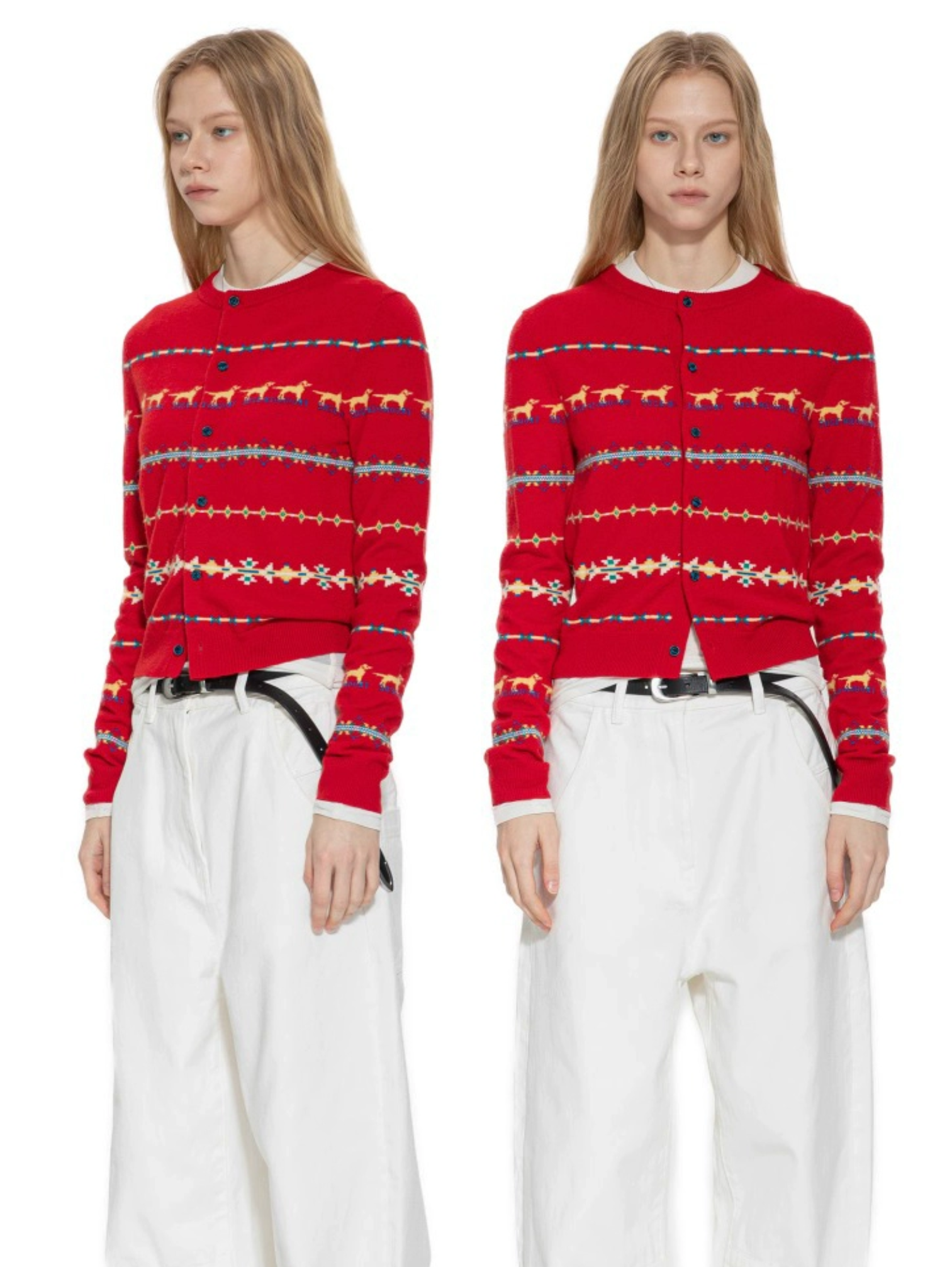 CHRISTMAS RED PUPPY KNIT CARDIGAN