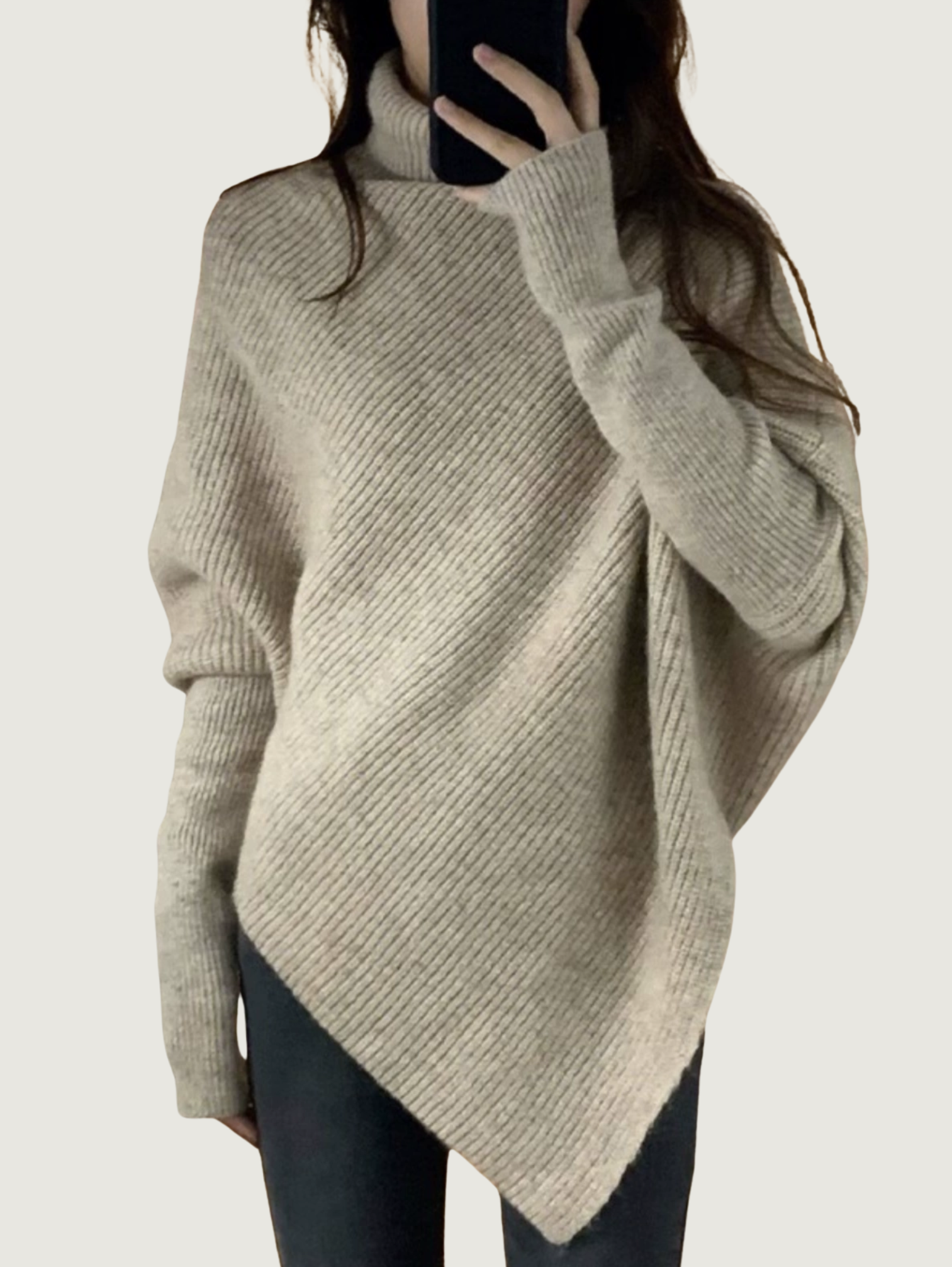 HIGH-NECK ASYMMETRIC KNIT SWEATER