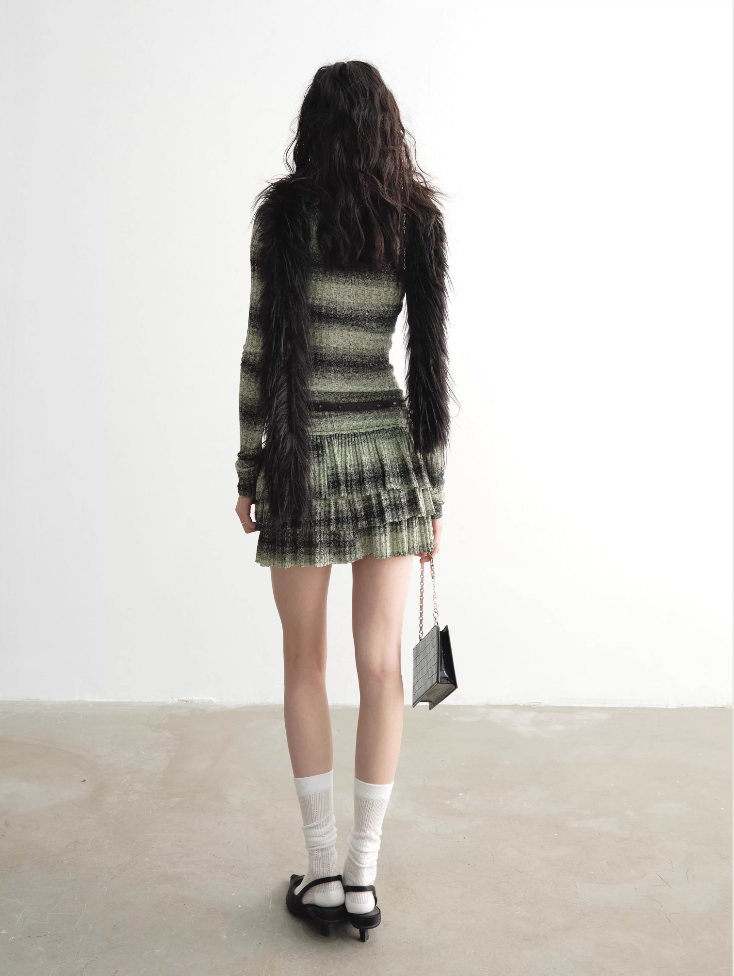 STRIPED RUFFLE TWO-PIECE KNIT DRESS