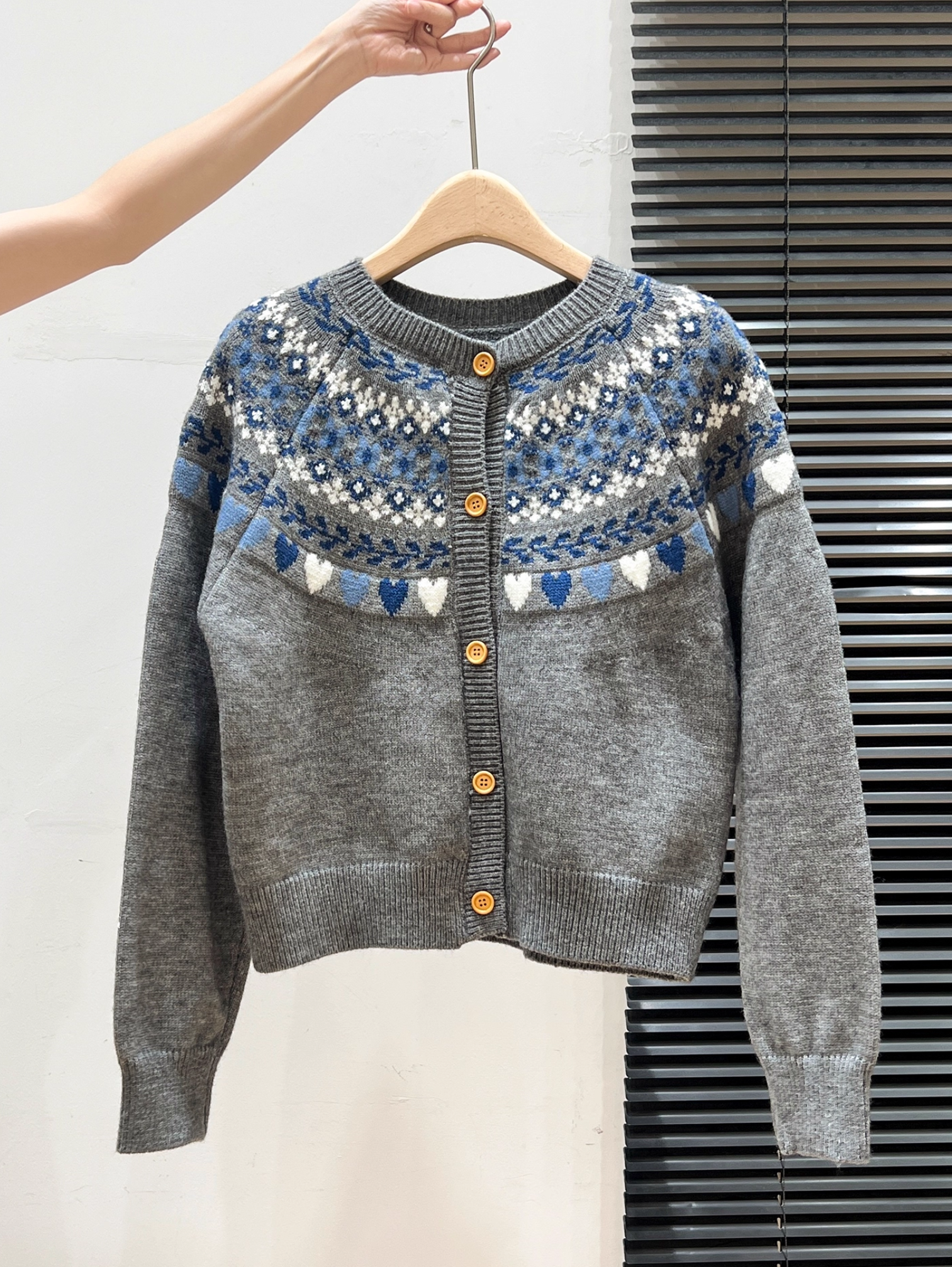 FAIR ISLE HEARTS WOOL-BLEND CARDIGAN