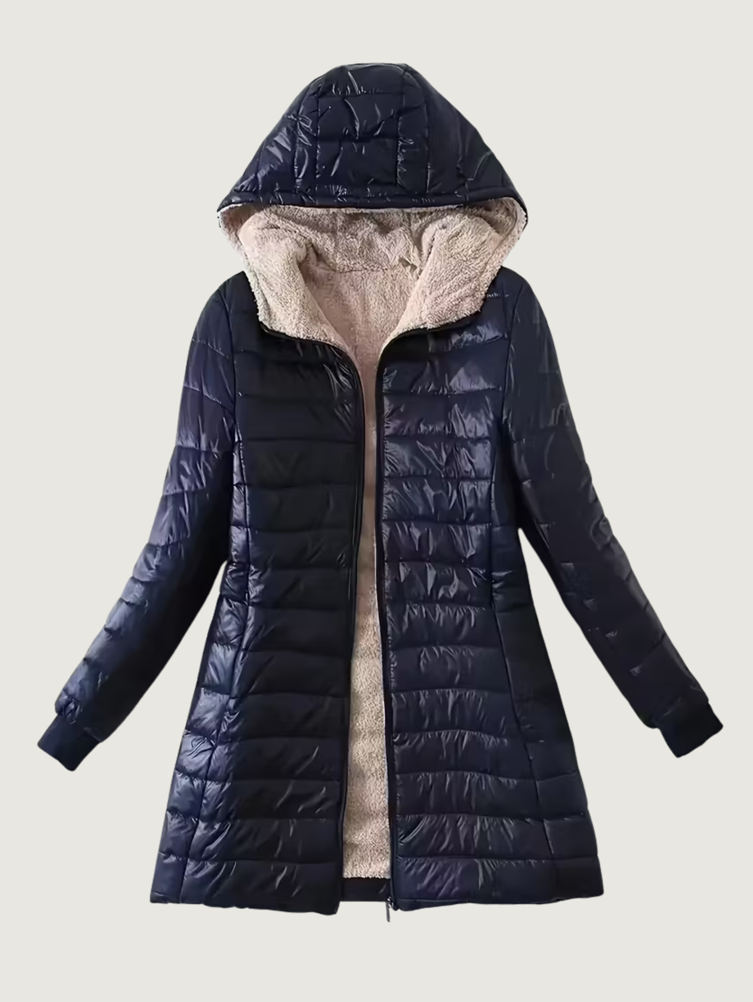 MID-LENGTH HOODED PUFFER ZIPPER JACKET
