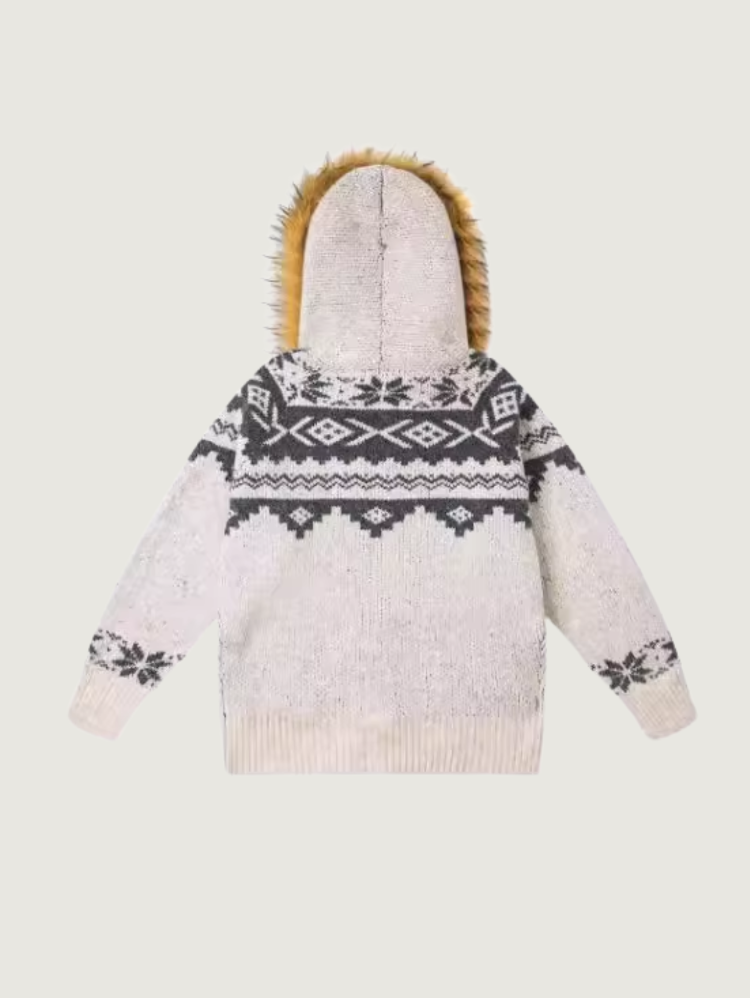 UNISEX FAIR ISLE ZIP CARDIGAN WITH REMOVABLE FUR COLLAR