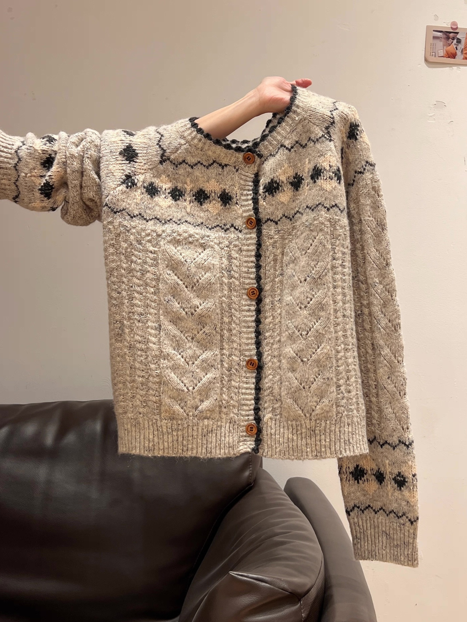 FAIR ISLE CHUNKY CABLE KNIT CARDIGAN