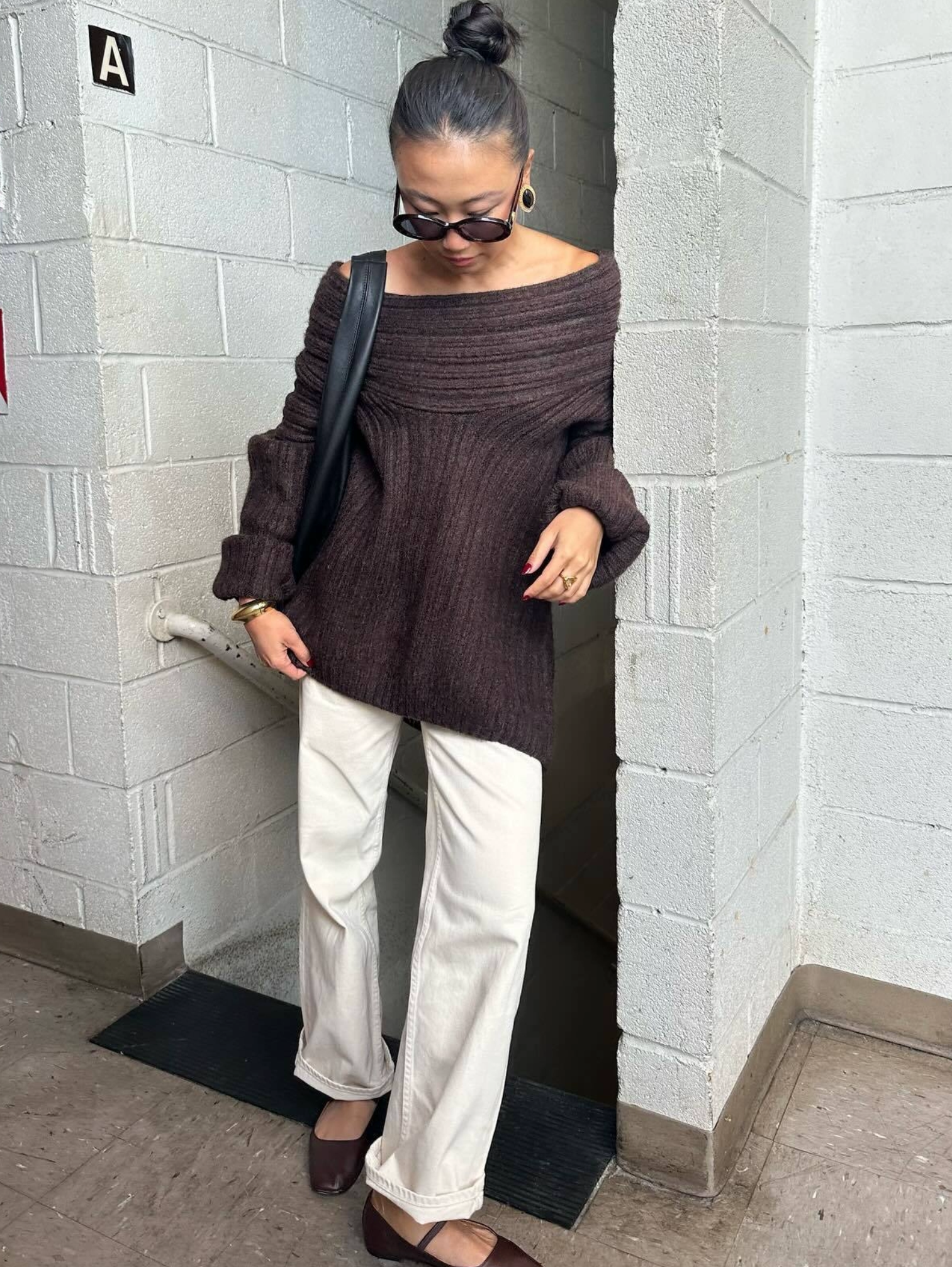 ASYMMETRIC OFF-SHOULDER KNIT PULLOVER