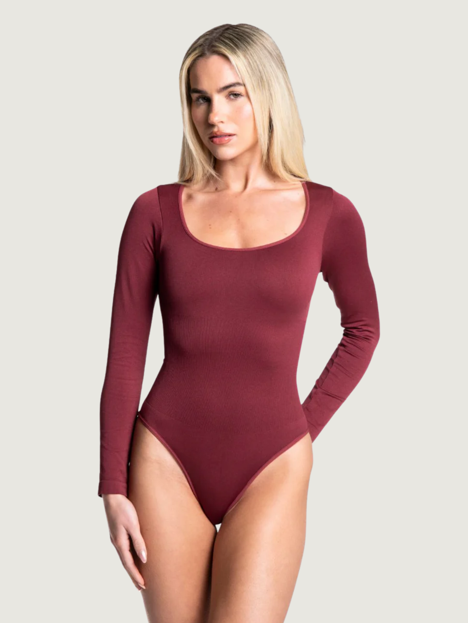 STRETCH LONG SLEEVE THONG BODYSUIT
