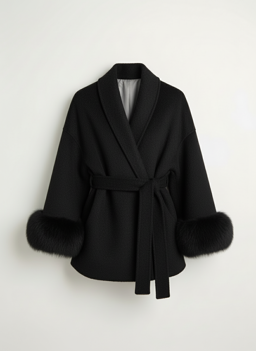 LUXURY DOUBLE-FACED CASHMERE JACKET WITH FOX FUR TRIM