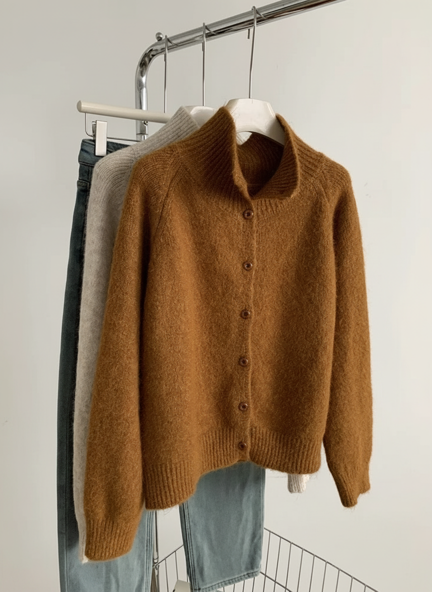 HIGH-END STAND COLLAR KNIT CARDIGAN