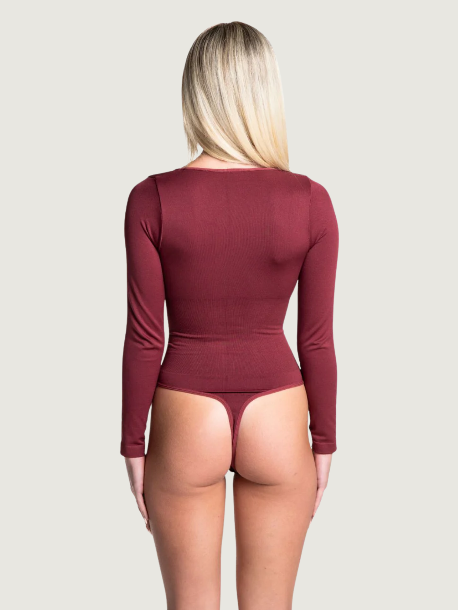 STRETCH LONG SLEEVE THONG BODYSUIT