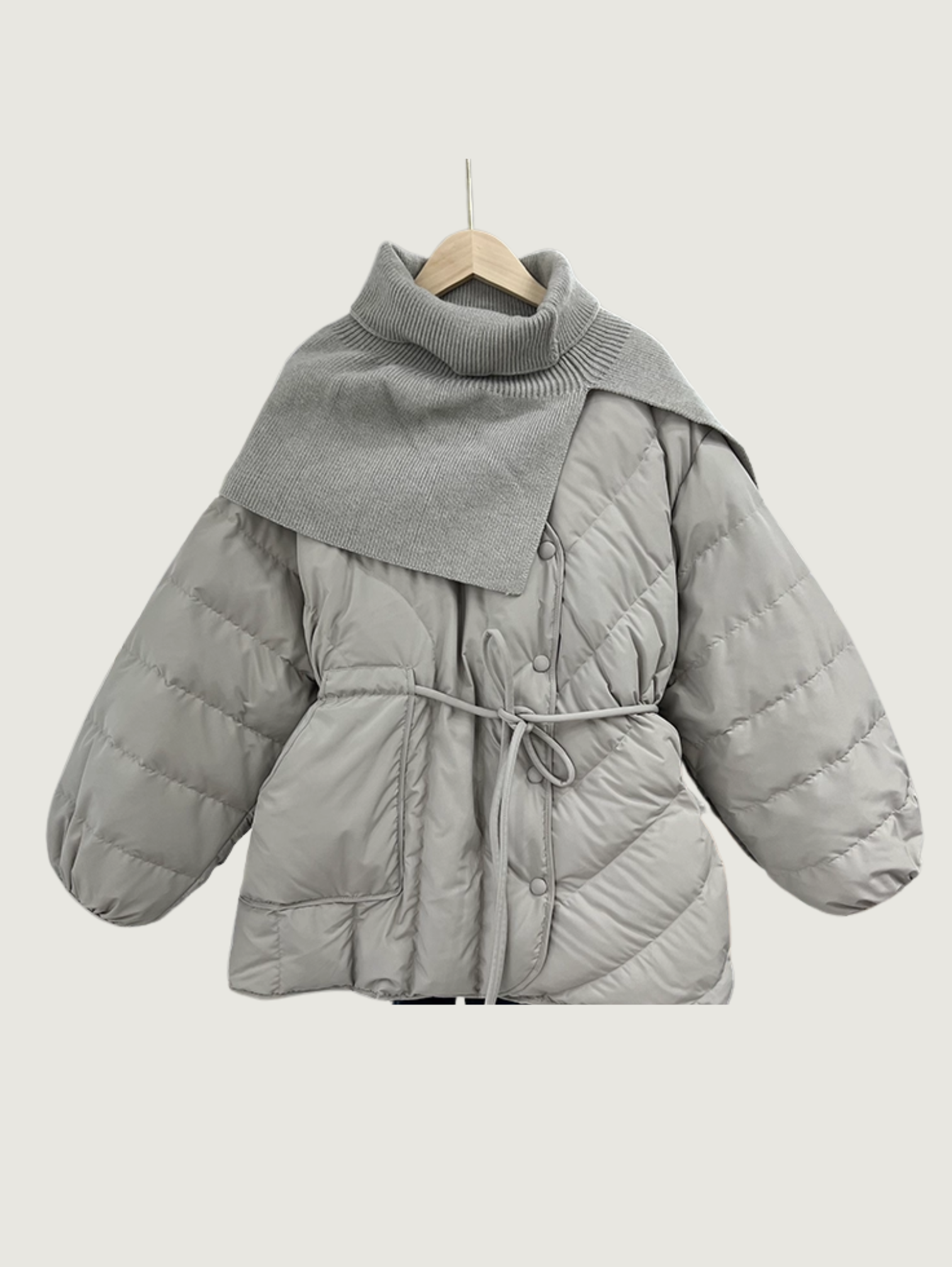 V-NECK SHORT DOWN JACKET WITH KNITTED SHAWL
