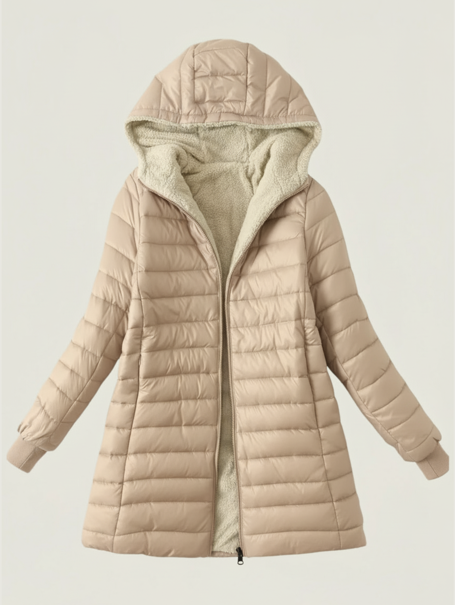 MID-LENGTH HOODED PUFFER ZIPPER JACKET