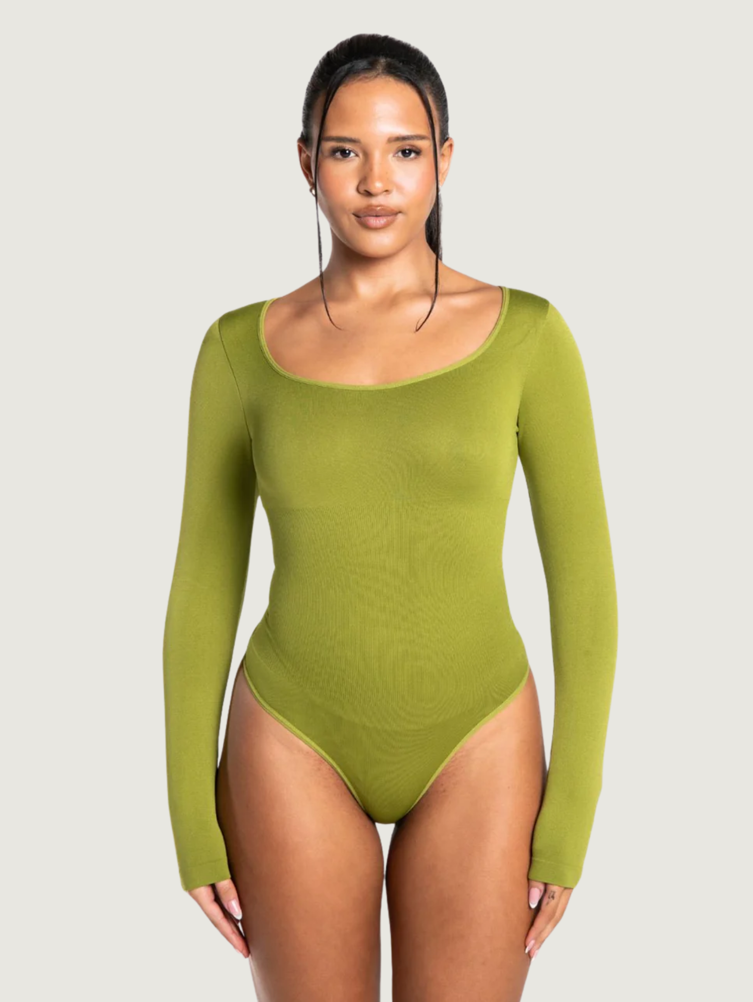 STRETCH LONG SLEEVE THONG BODYSUIT