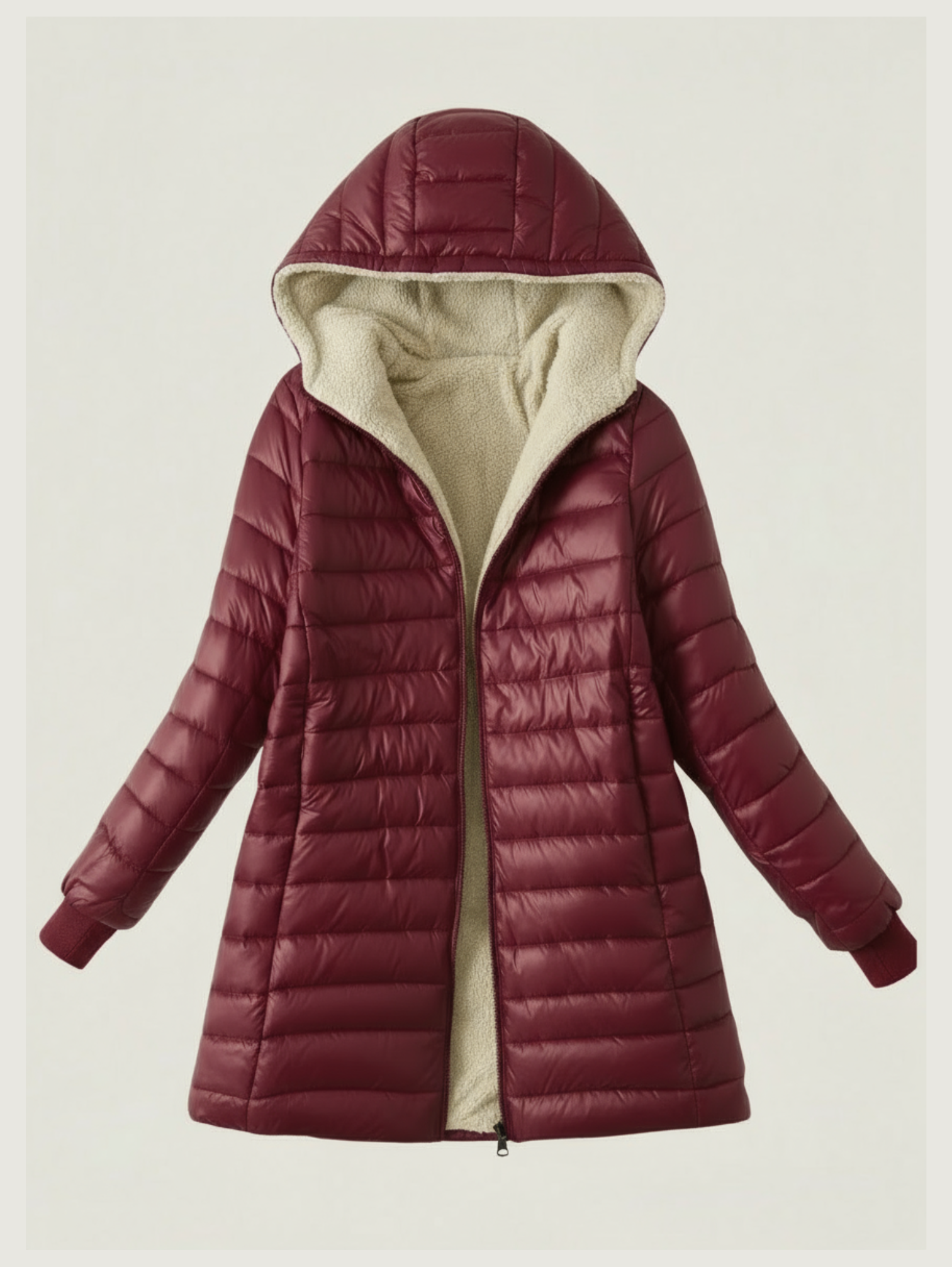MID-LENGTH HOODED PUFFER ZIPPER JACKET