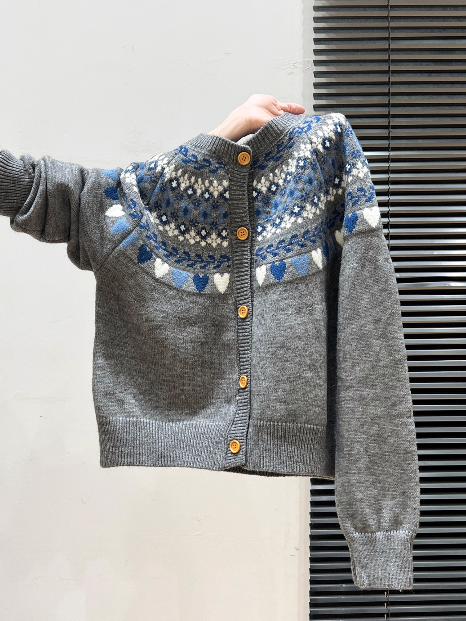 FAIR ISLE HEARTS WOOL-BLEND CARDIGAN