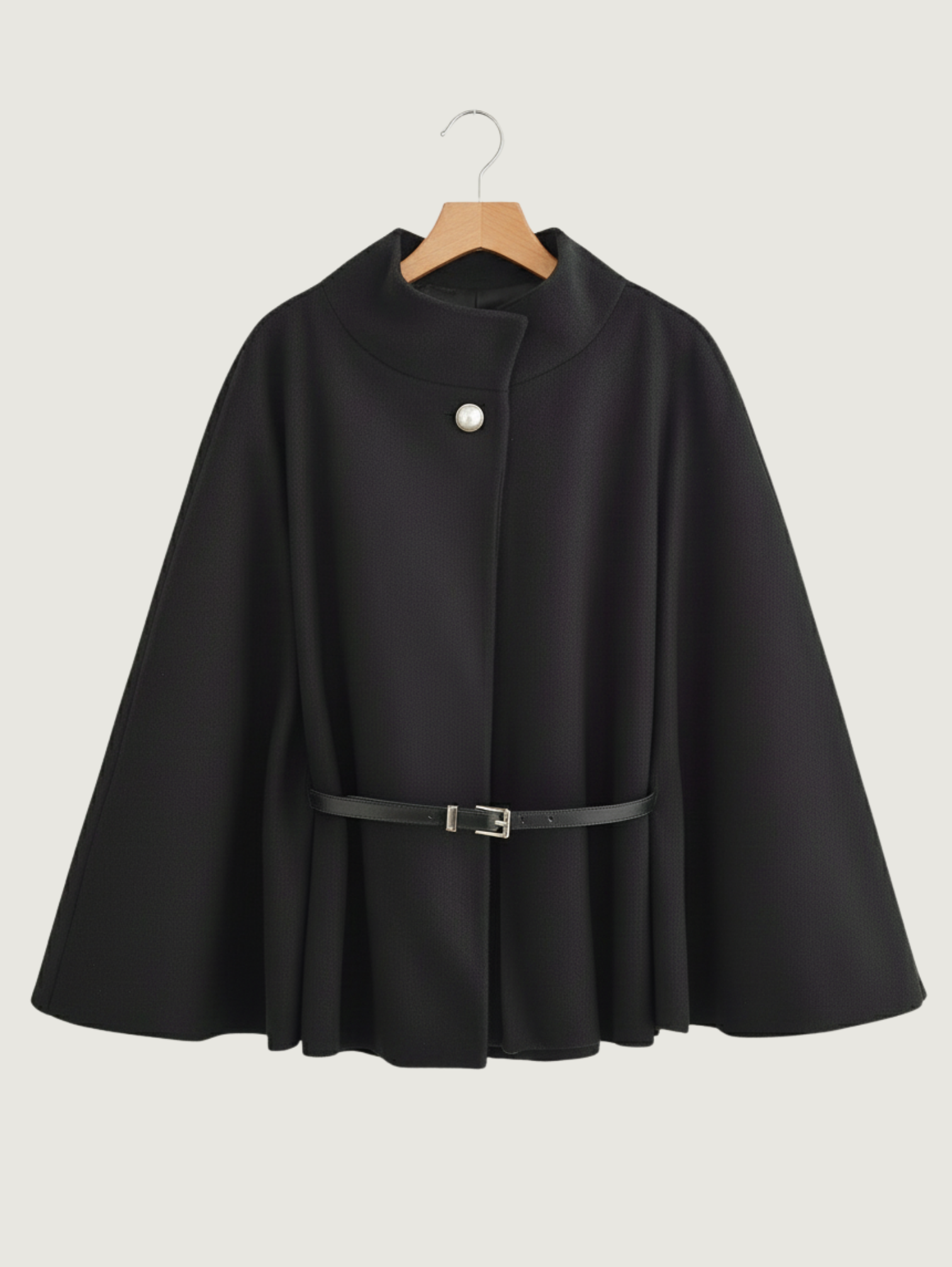Wool Blend Belted Poncho Cape