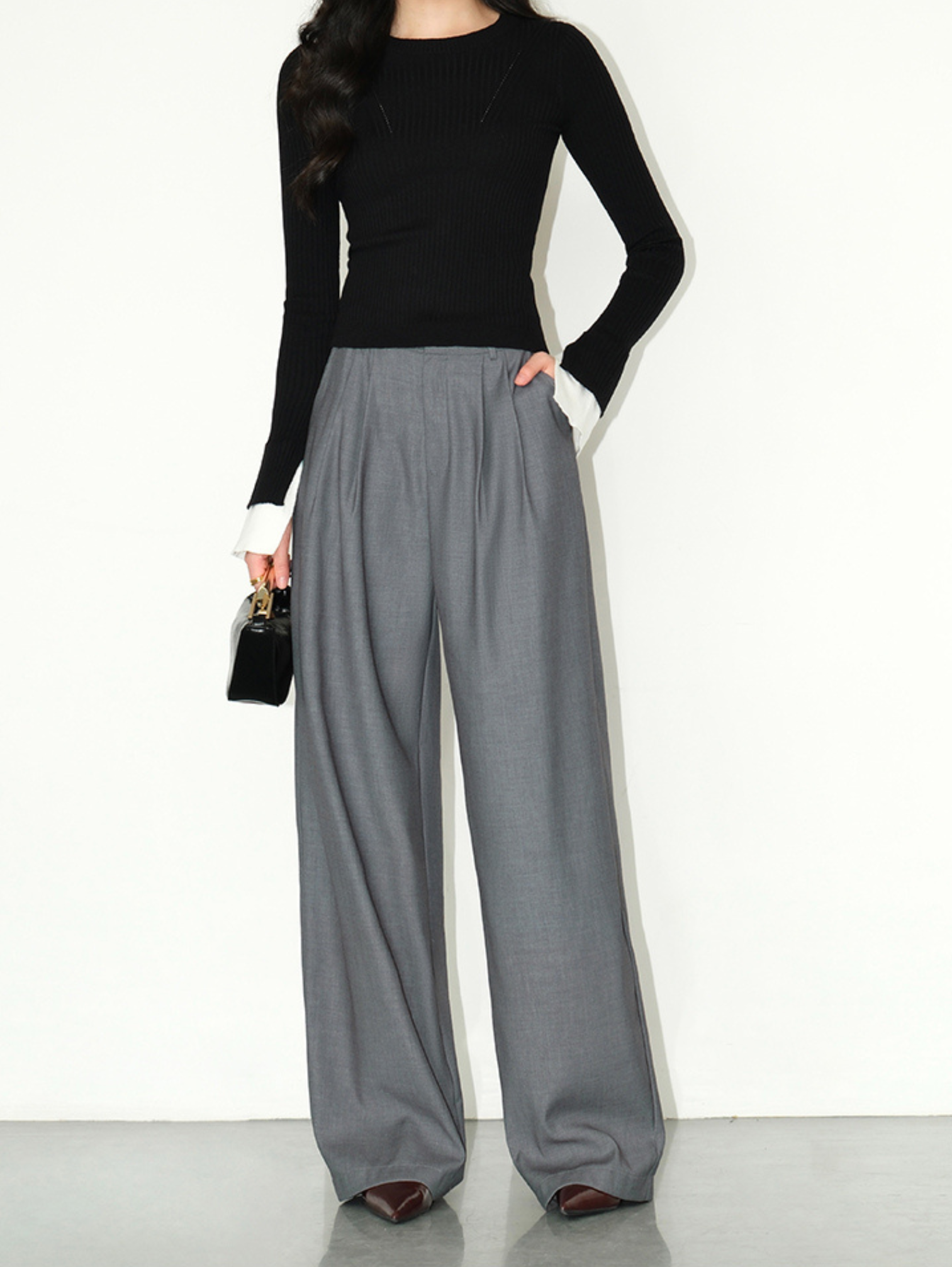 LOOSE STRAIGHT WIDE-LEG SUIT TROUSERS