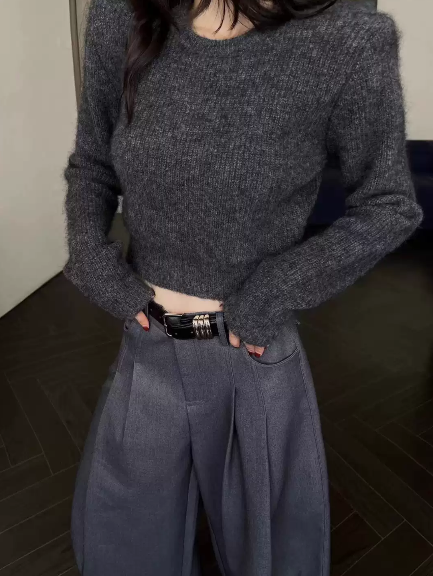 PADDED SHOULDER MOHAIR PULLOVER