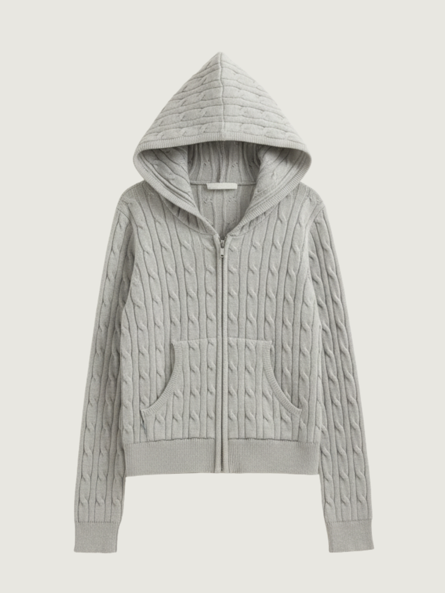 HIPHOP GRAY CABLE KNIT ZIP CARDIGAN