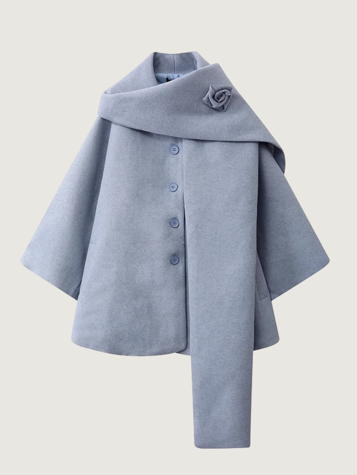 DESIGN FLORAL WOOL COAT WITH SCARF COLLAR – HAZE BLUE