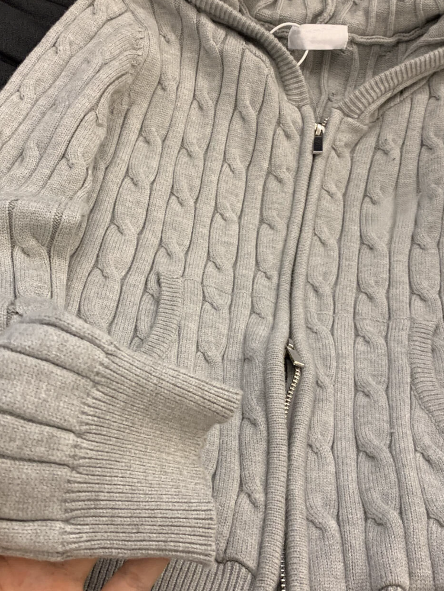 HIPHOP GRAY CABLE KNIT ZIP CARDIGAN