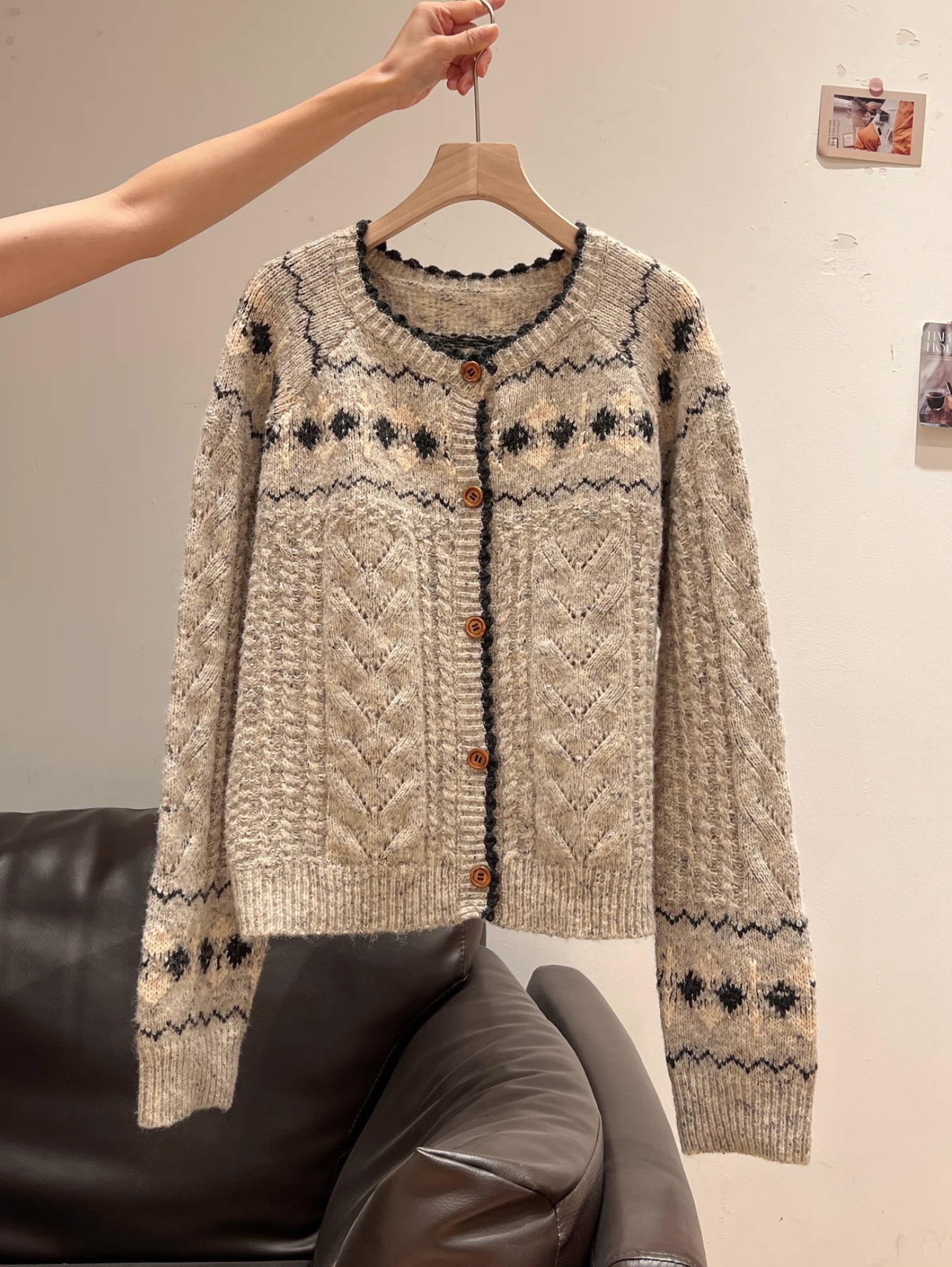 FAIR ISLE CHUNKY CABLE KNIT CARDIGAN