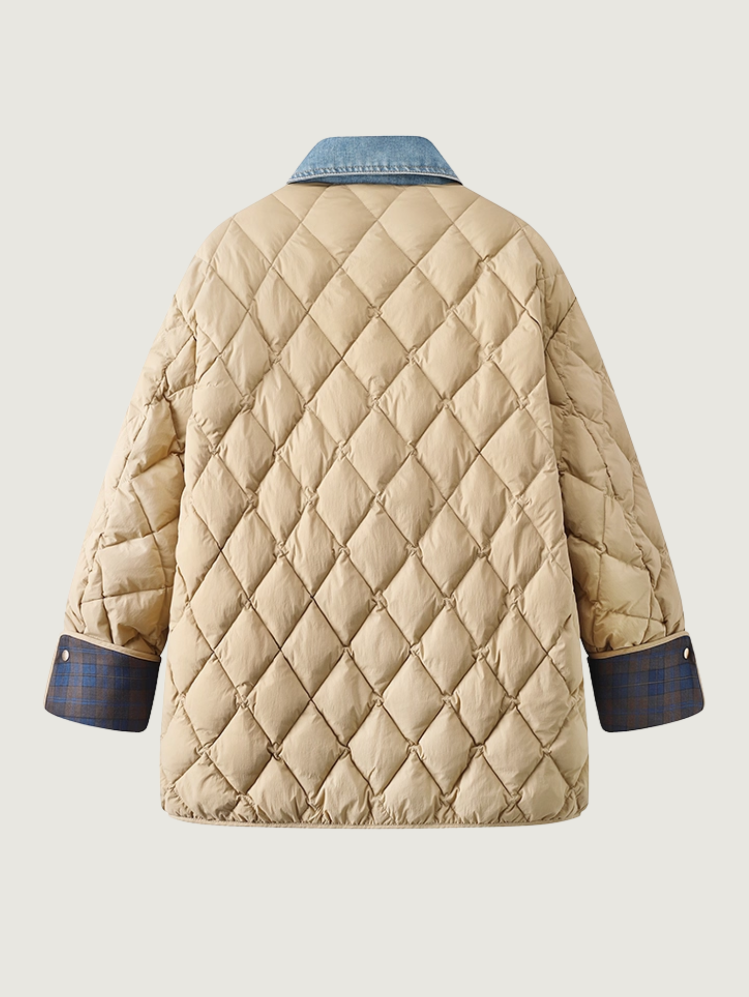 CONTRAST COLLAR MID-LENGTH QUILTED COAT