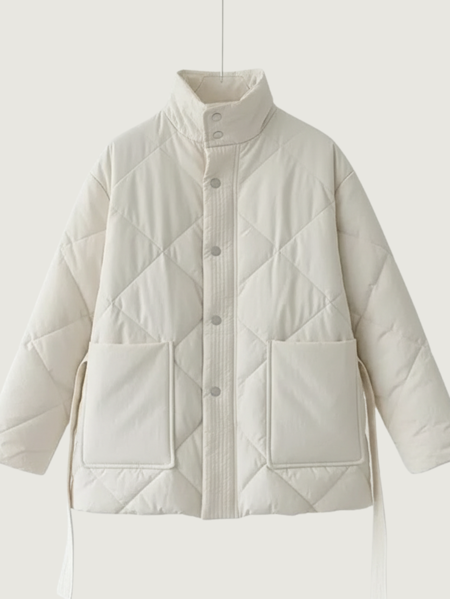 HIGH-NECK QUILTED PADDED SHORT COAT WITH BELTED WAIST