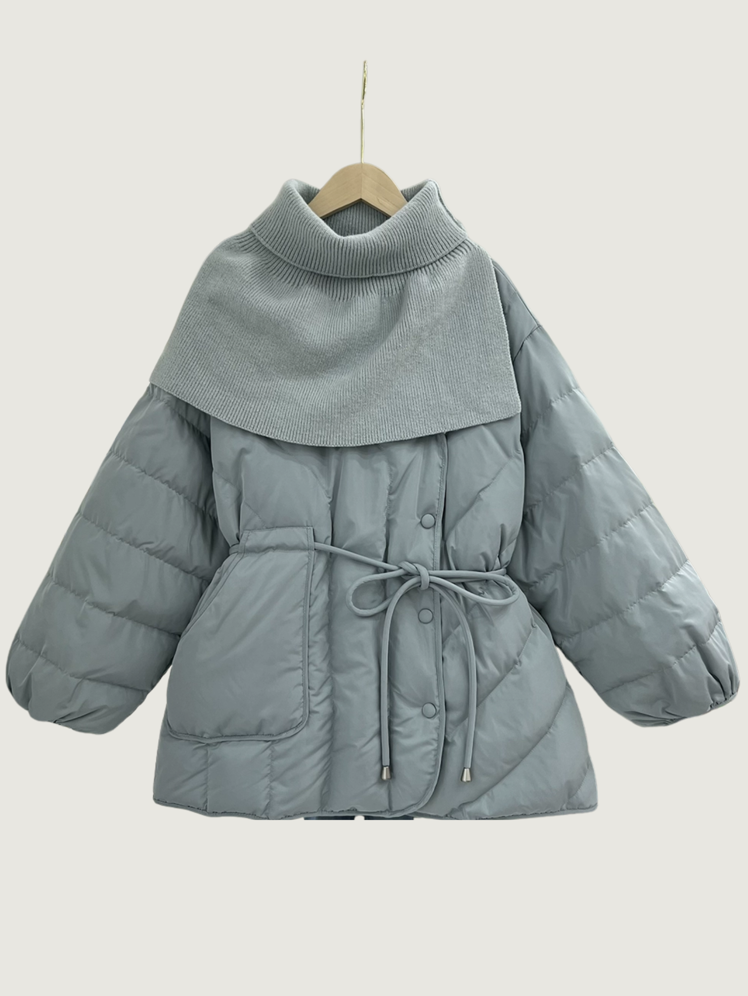 V-NECK SHORT DOWN JACKET WITH KNITTED SHAWL