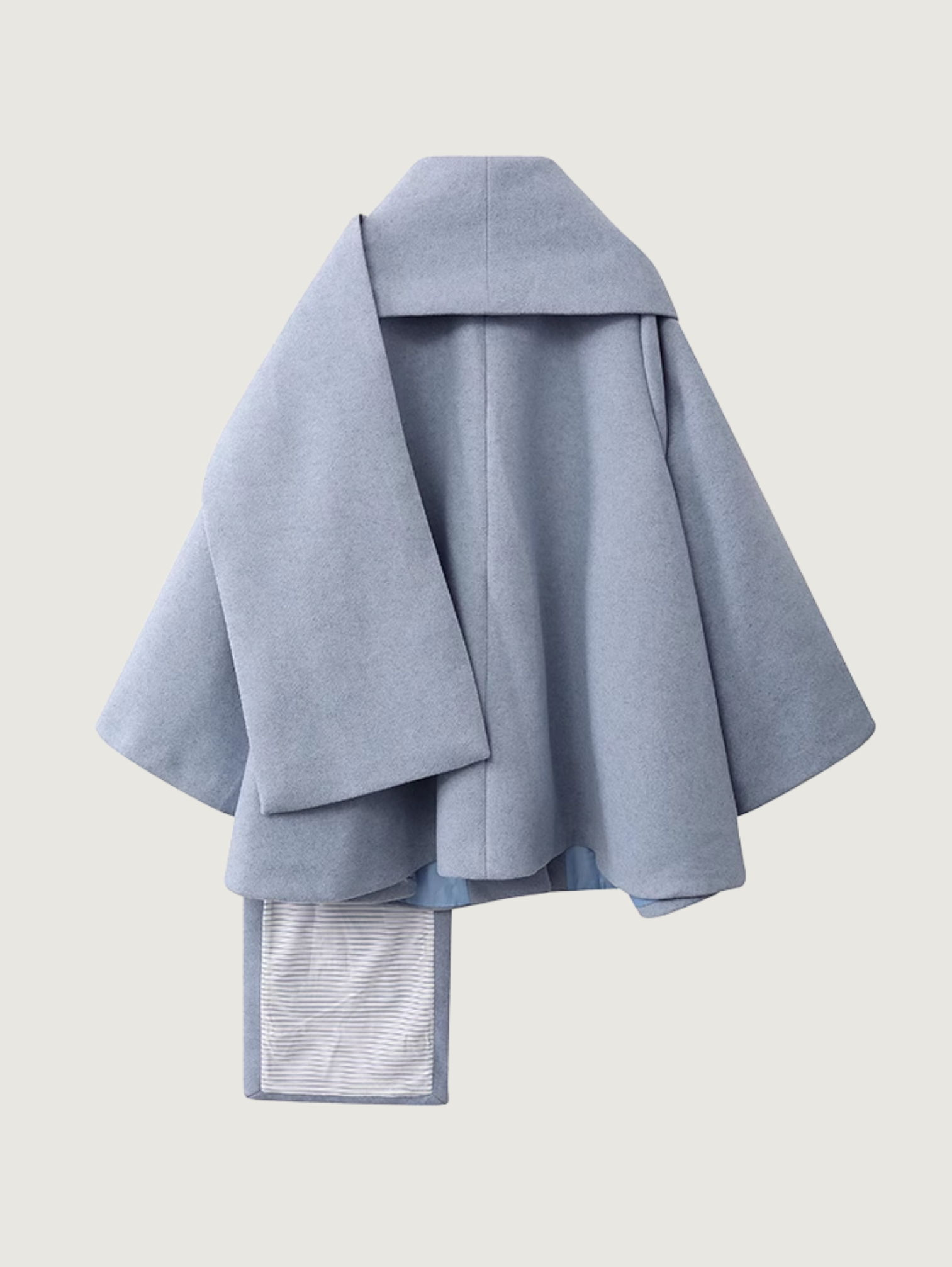 DESIGN FLORAL WOOL COAT WITH SCARF COLLAR – HAZE BLUE