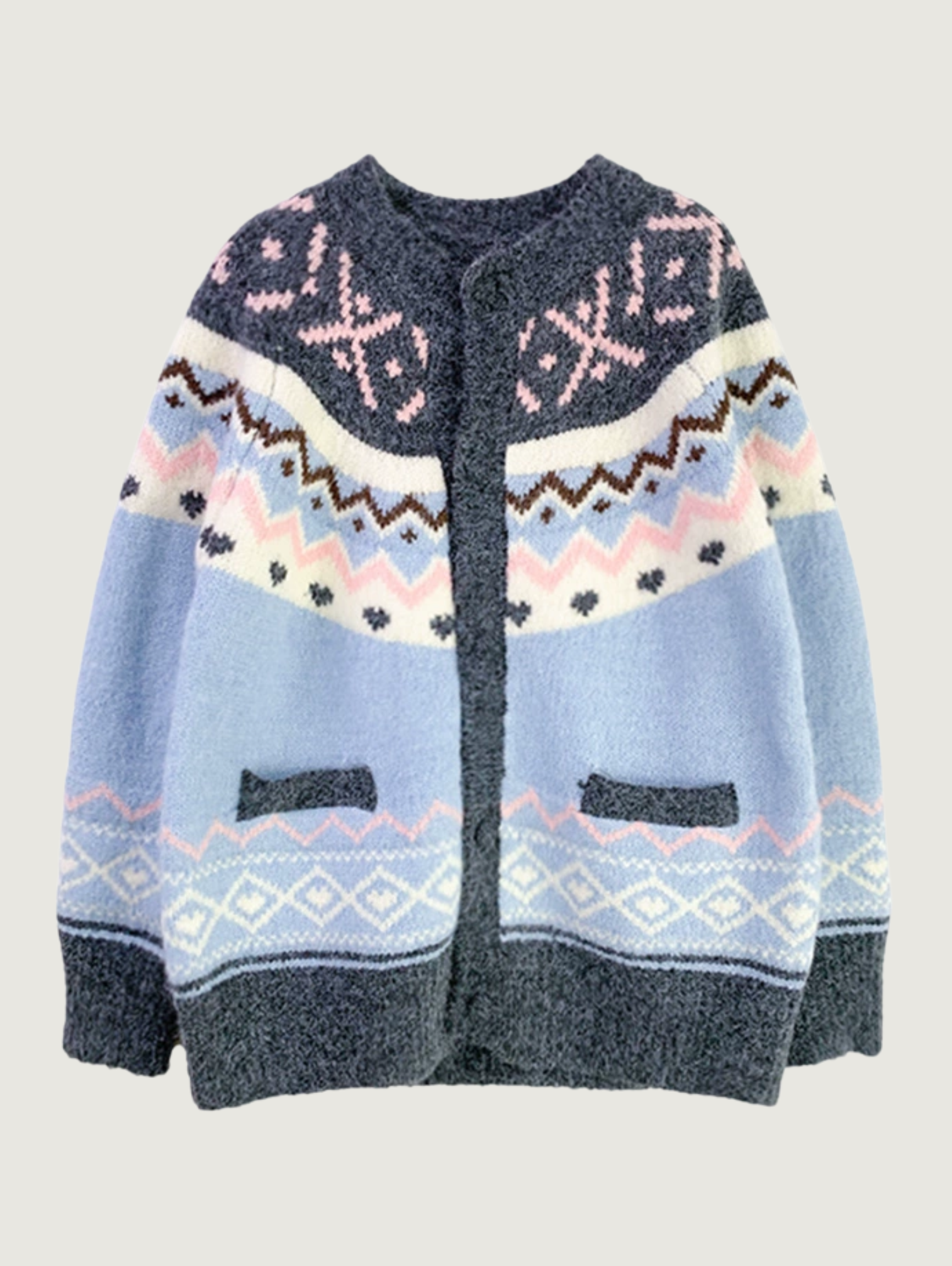 VINTAGE PATTERN KNIT CARDIGAN I BLUE