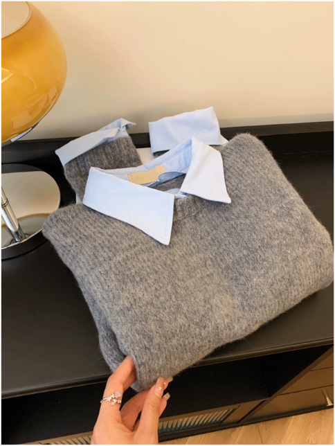 CONTRAST COLLAR KNIT LAYERING TOP