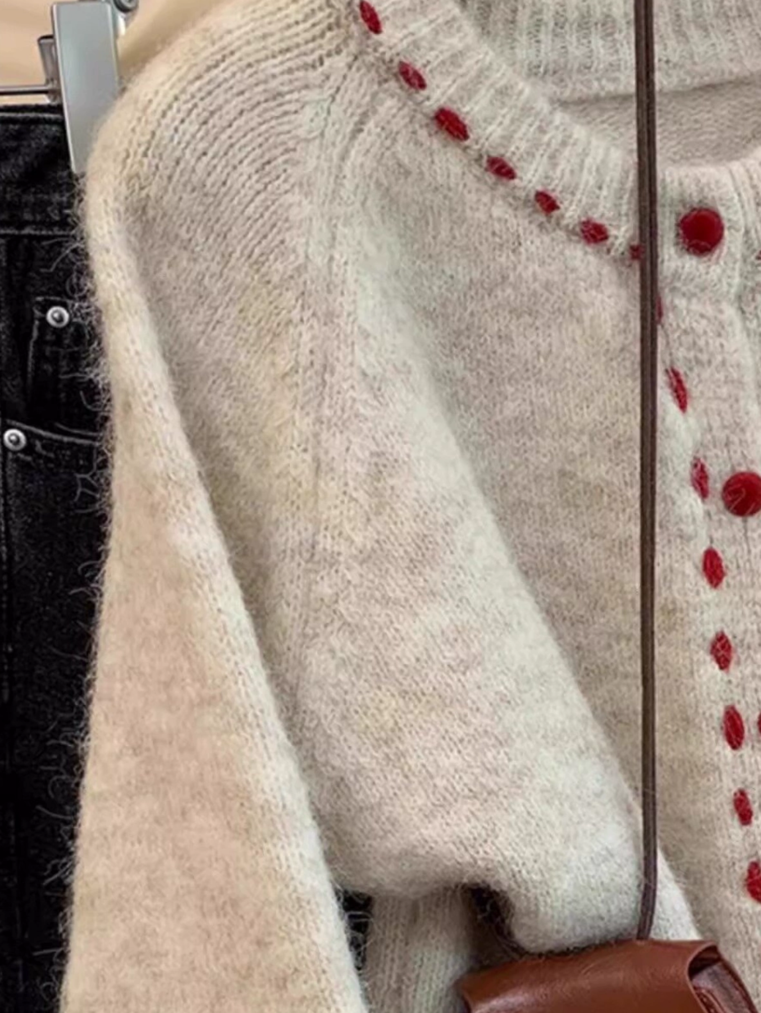 APRICOT THICKENED ROUND NECK KNIT CARDIGAN