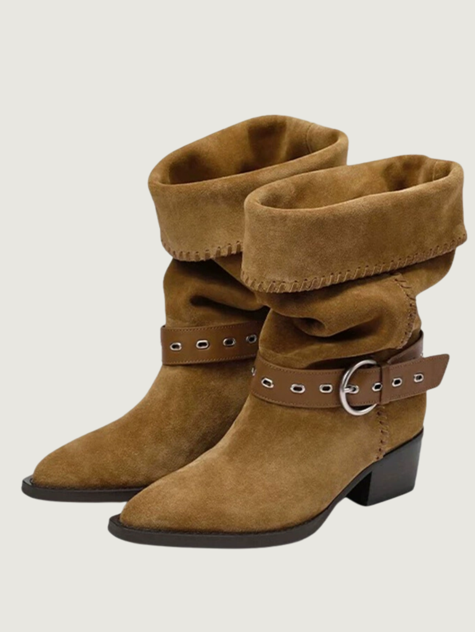 STACKED HEEL BOOTS WITH DECORATIVE BUCKLE