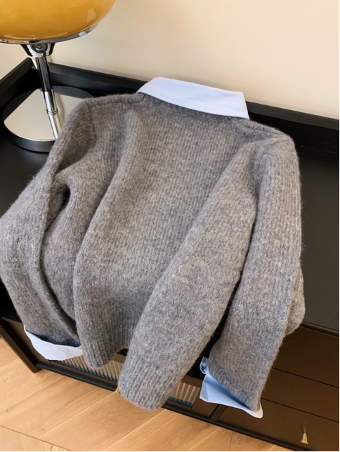 CONTRAST COLLAR KNIT LAYERING TOP