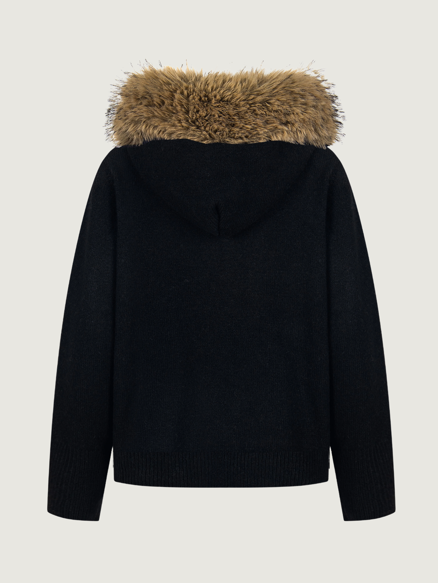 LEOPARD PRINT KNIT CARDIGAN WITH FUR COLLAR