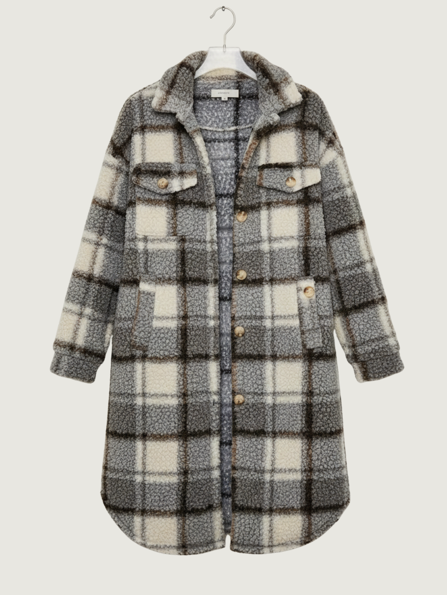 FUZZY PLAID LONG JACKET
